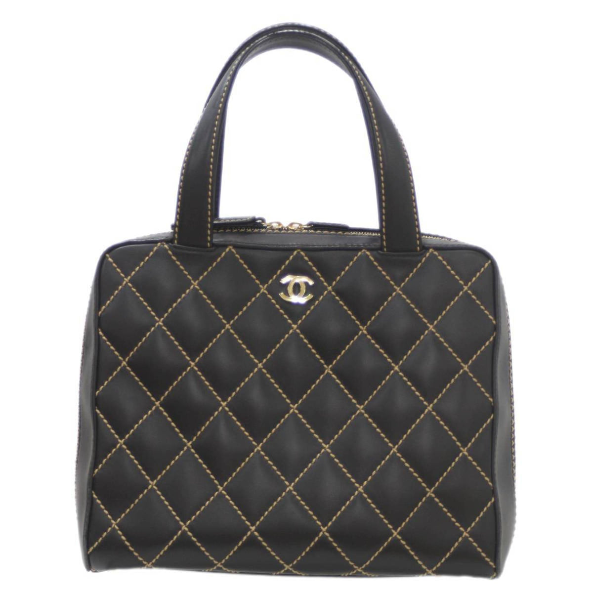 Chanel Wild Stitch Coco Mark HandBag Leather Black 7687325