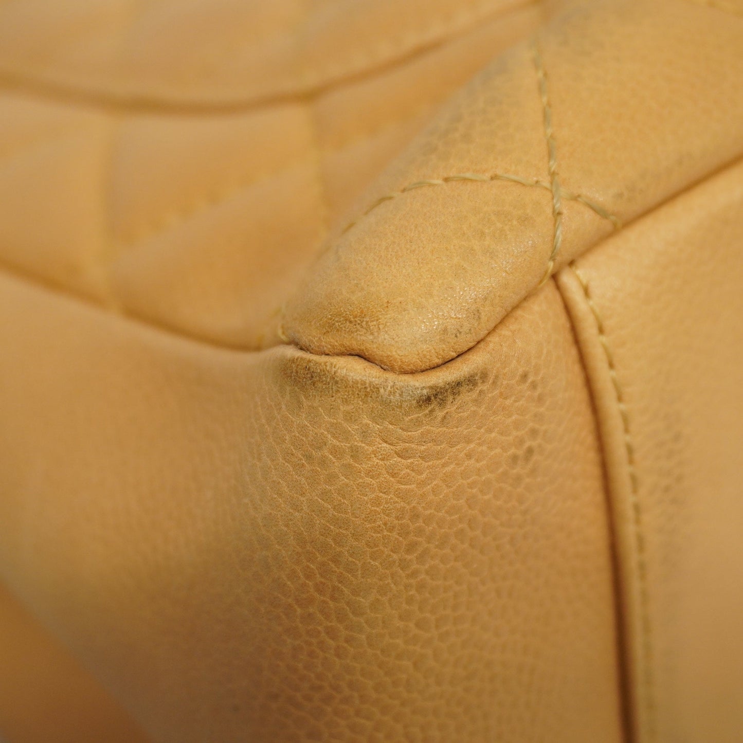 Chanel[3ca0361] Auth  Tote Bag Matelasse Chain Shoulder Caviar Skin Beige Silver metal