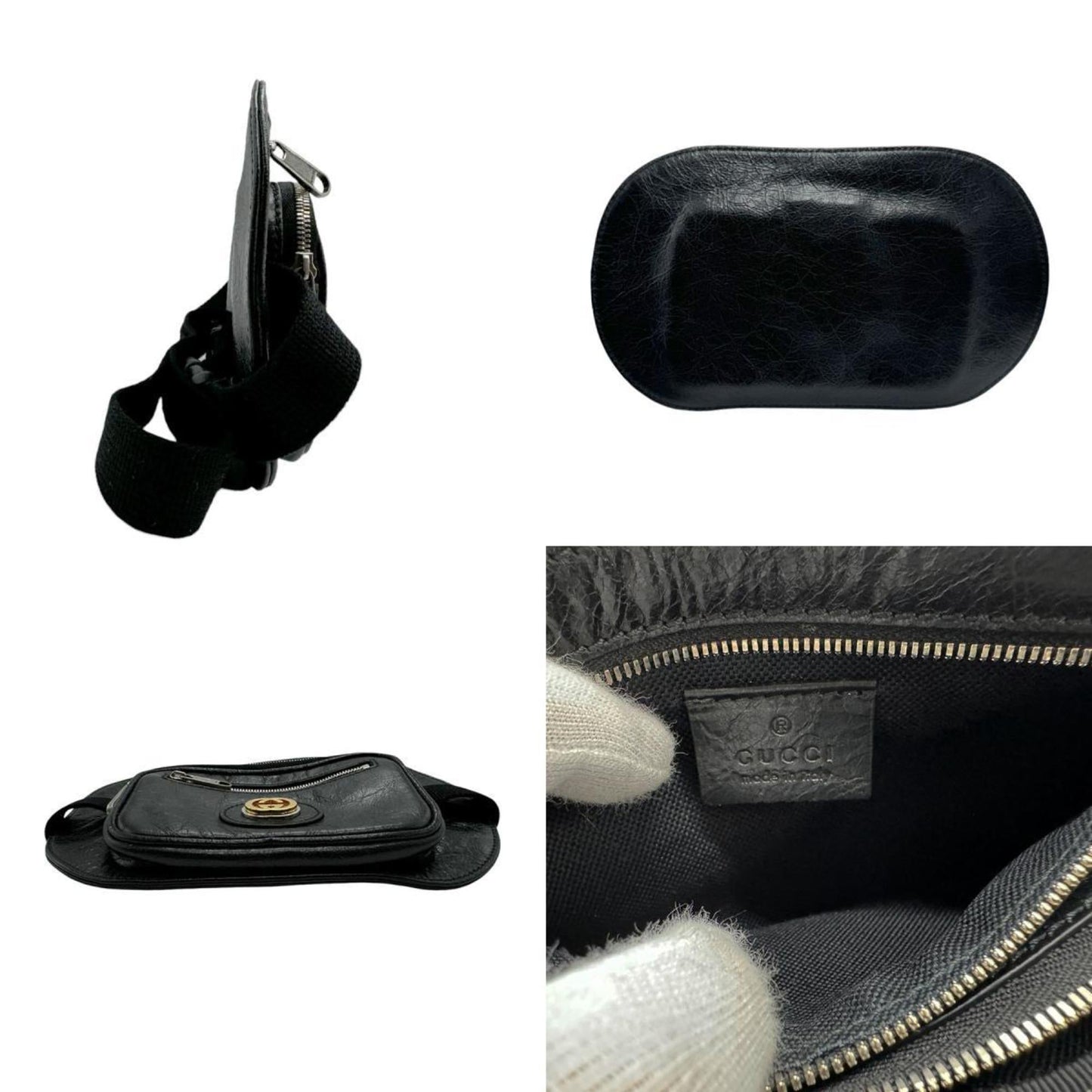 Gucci Black Leather Fanny Pack Sling Bag