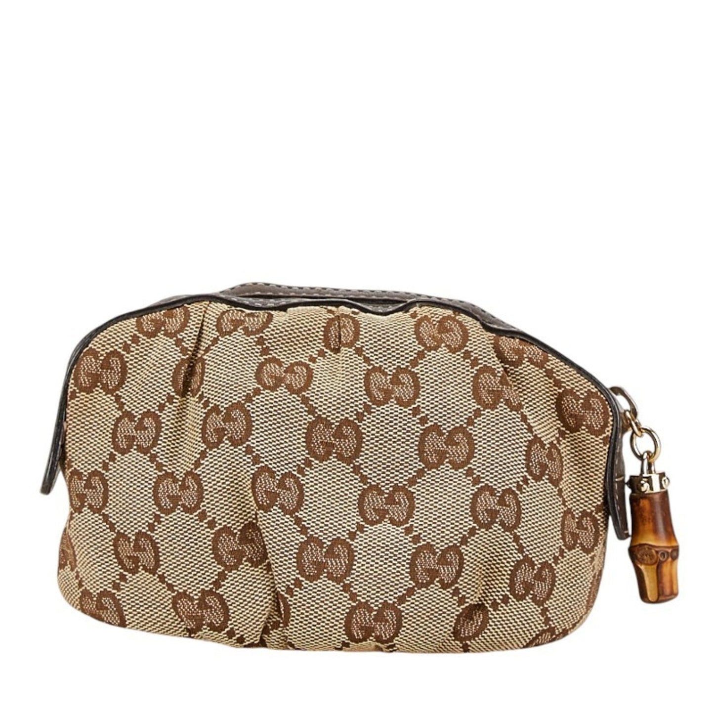 Gucci Beige Brown Canvas Leather Pouch