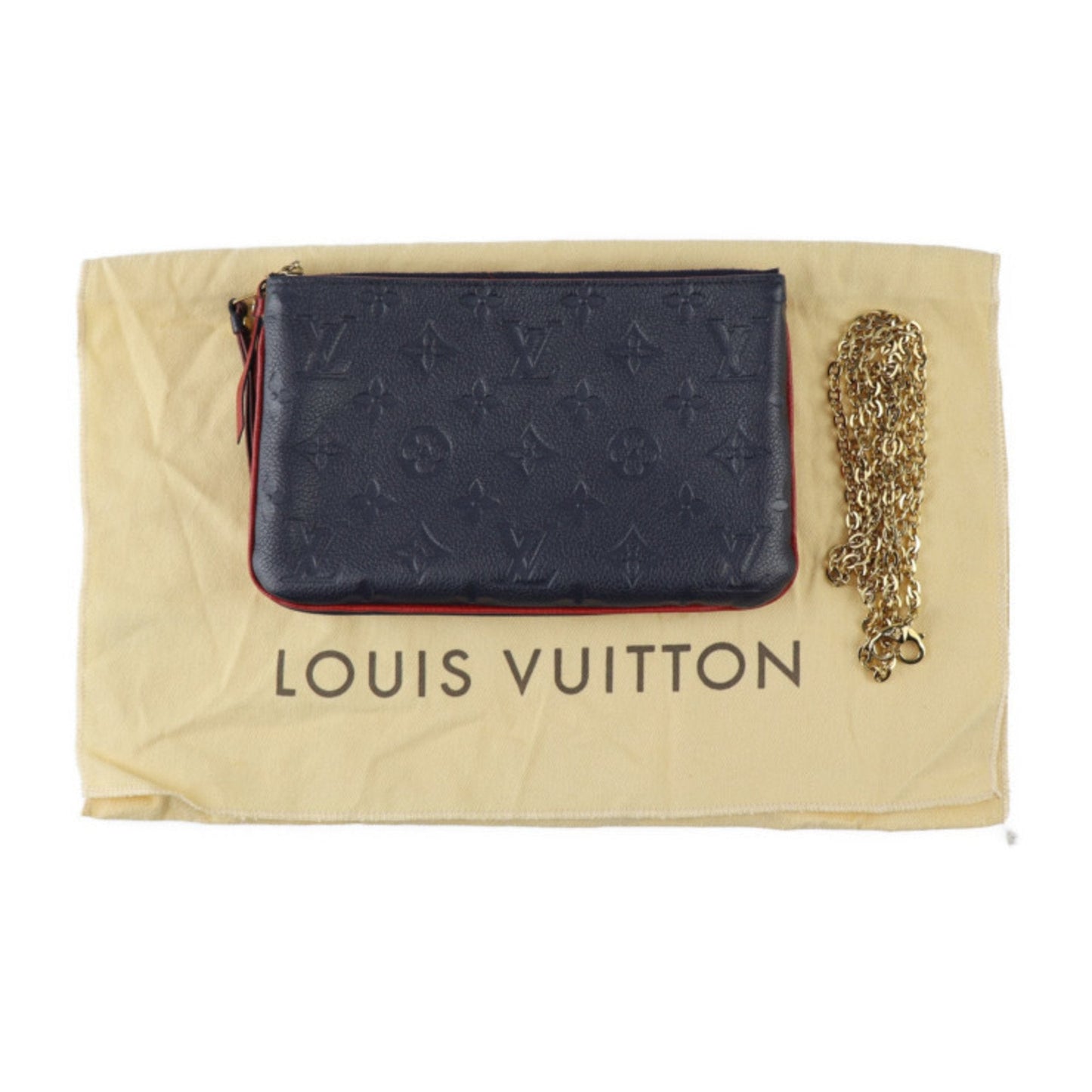 LOUIS VUITTON Pochette Double Zip Shoulder Bag M63916 Monogram Empreinte Marine Rouge Gold Hardware 2WAY Clutch Chain