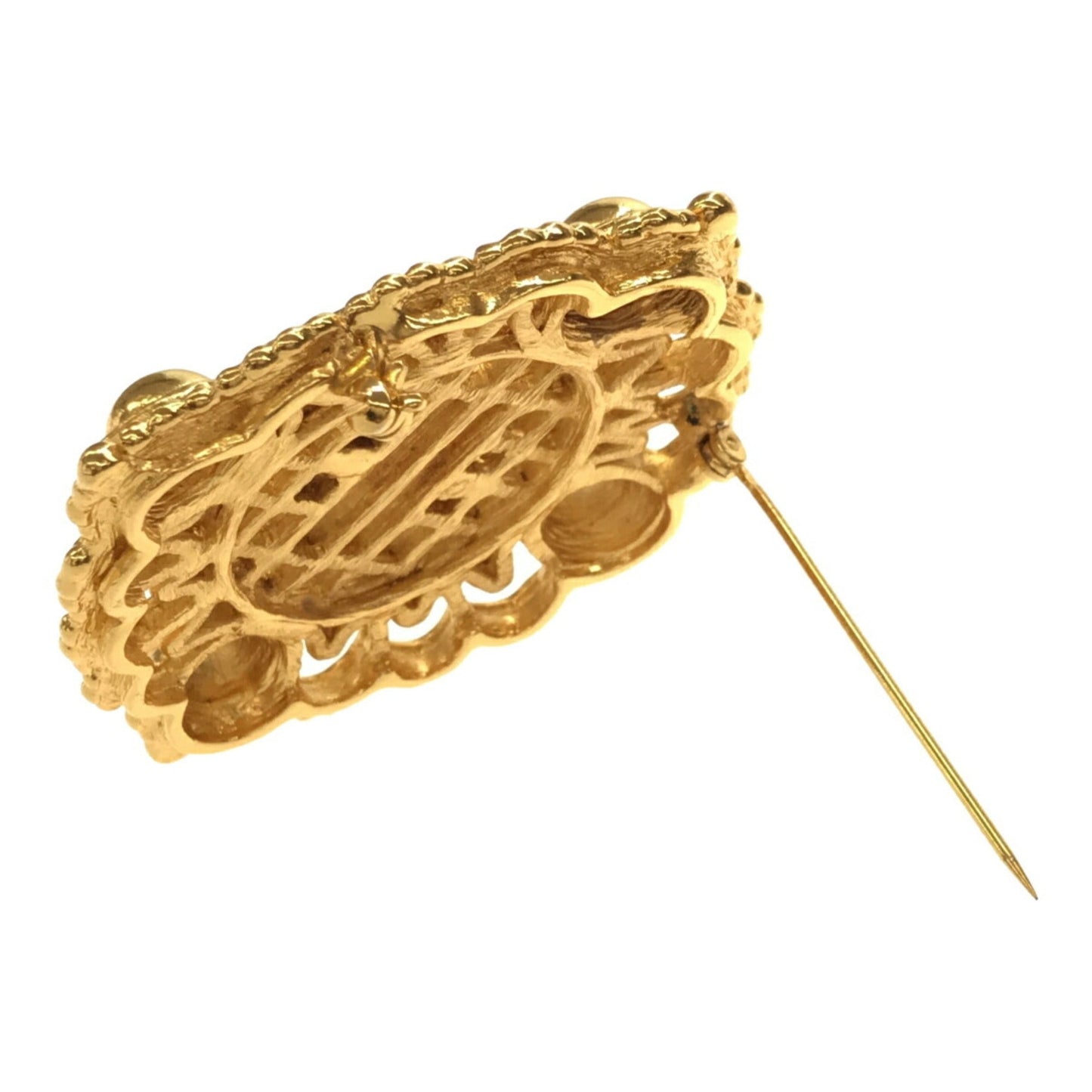 CHRISTIAN DIOR Crest Logo Brooch Gold Large Women's Accessories