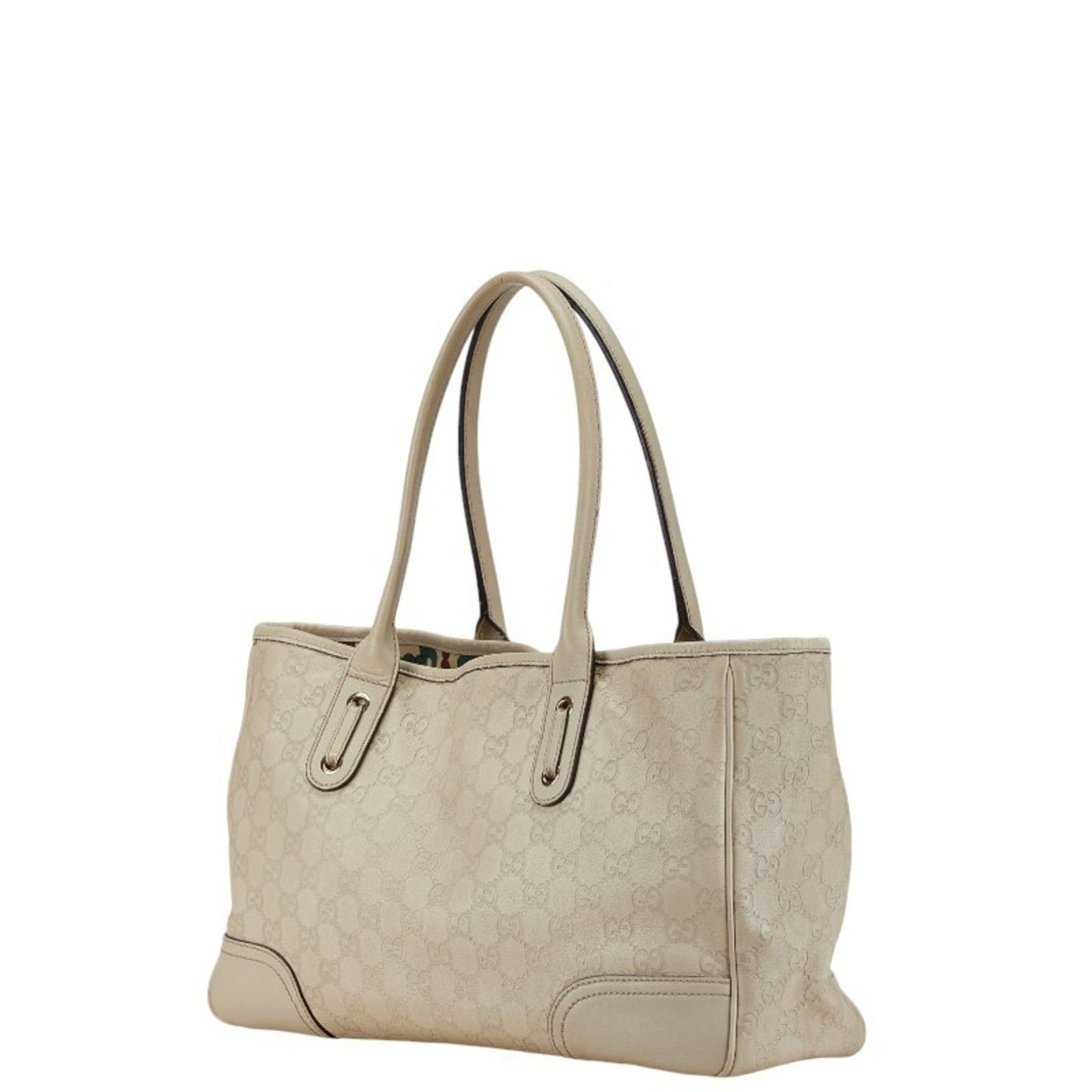 Gucci Guccissima Ivory White Canvas Leather Shoulder Bag Tote Bag