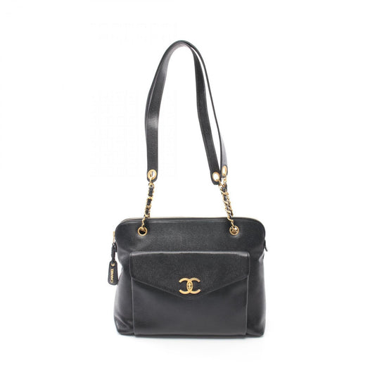 CHANEL Coco Mark Shoulder Bag, Caviar Skin, Women's, Black