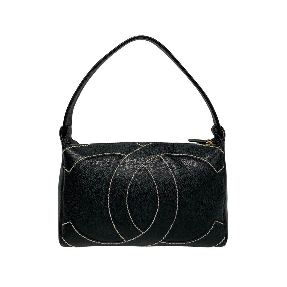 CHANEL Wild Stitch Decacoco Caviar Skin Leather Handbag Black 03356