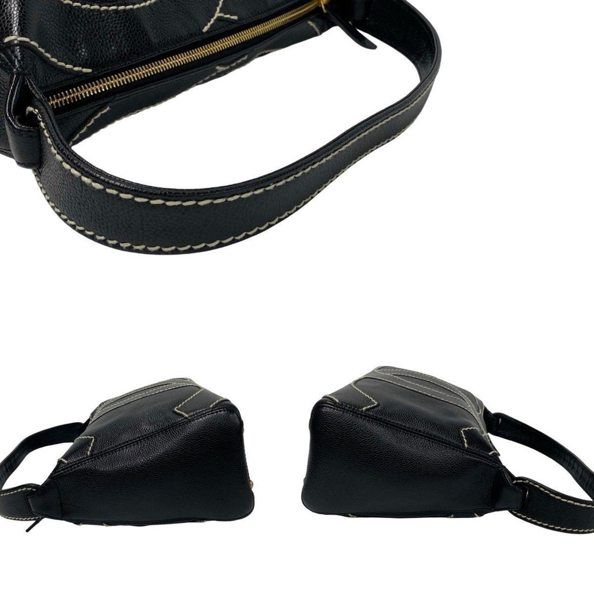 CHANEL Wild Stitch Decacoco Caviar Skin Leather Handbag Black 03356