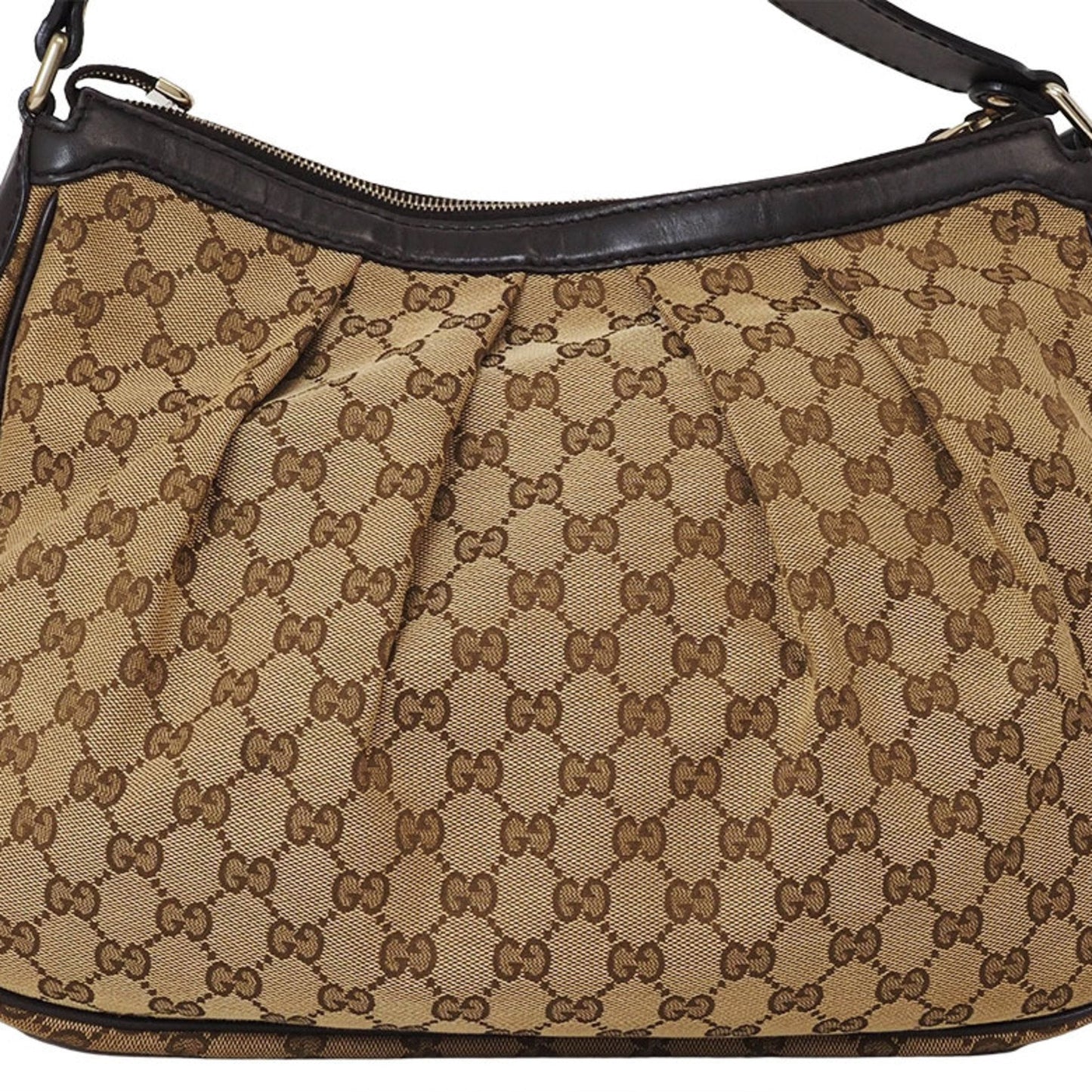 Gucci Gg Canvas Beige Brown Canvas Leather Shoulder Bag