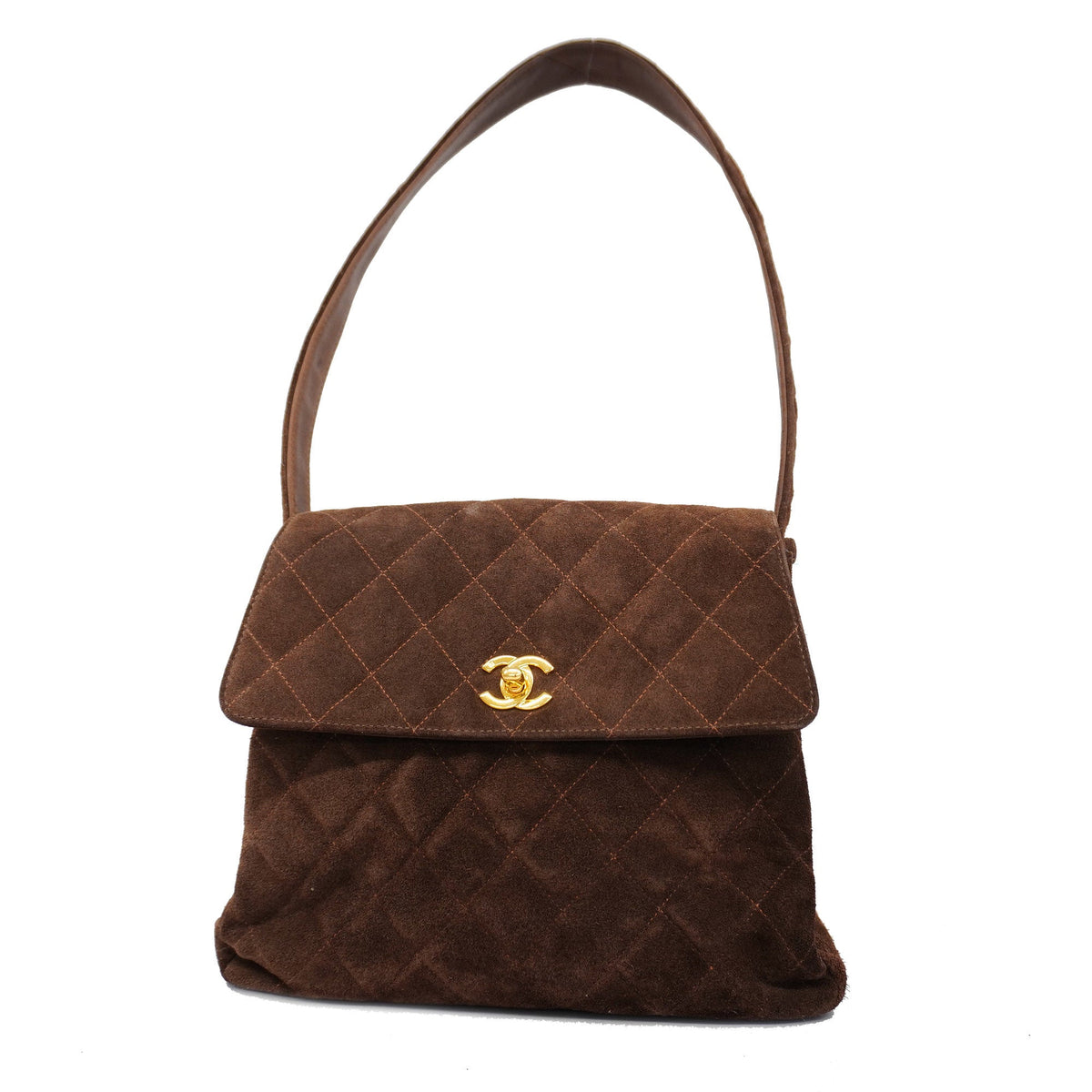 ChanelAuth  Matelasse Women's Suede Shoulder Bag Brown