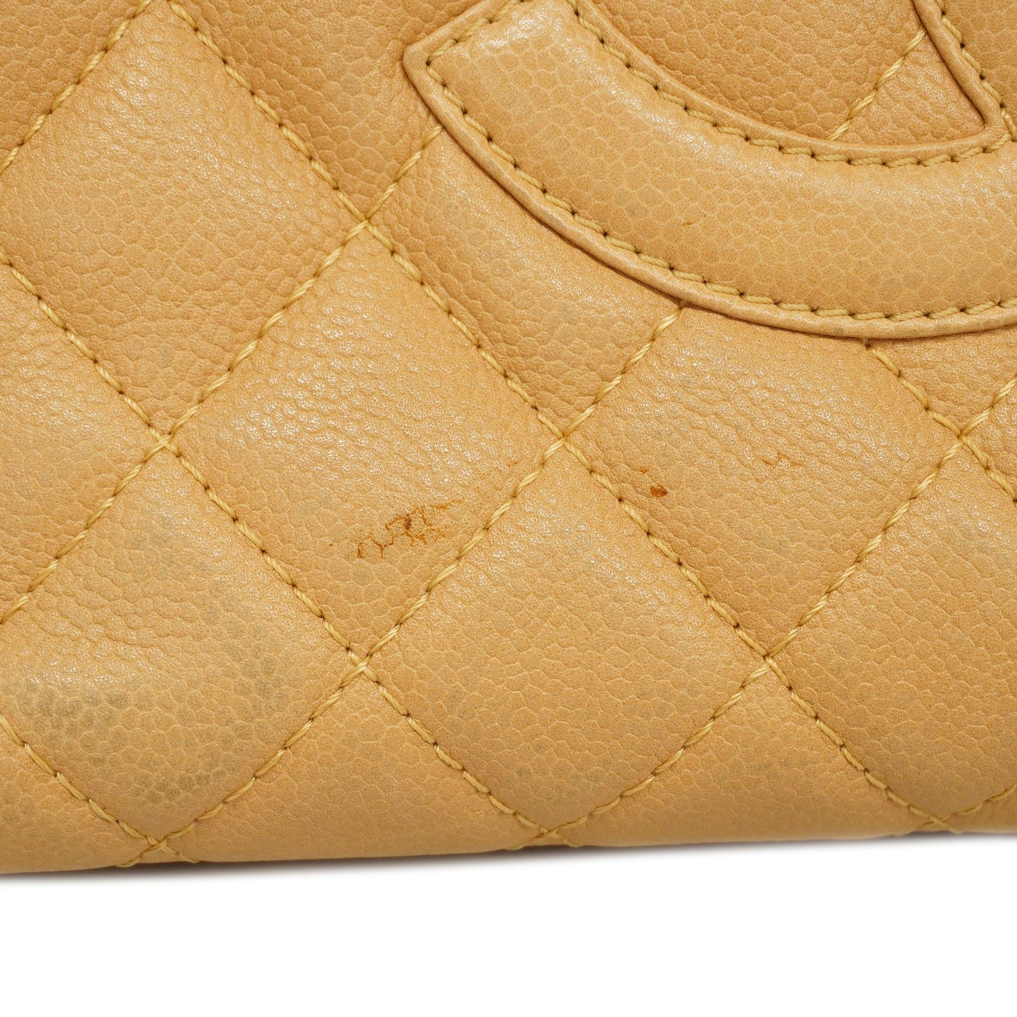 Chanel[3ca0361]   Tote Bag Matelasse Chain Shoulder Caviar Skin Beige Silver metal