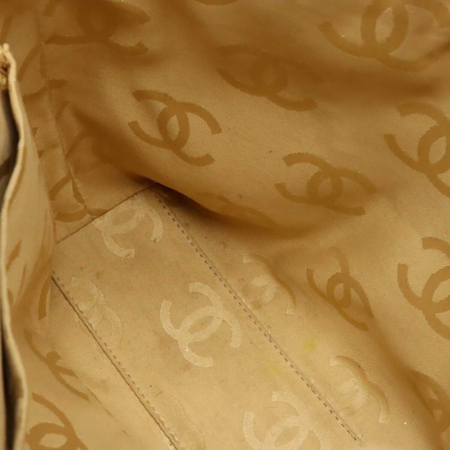 Chanel Wild Stitch Coco Mark HandBag Tote Bag Leather Beige A18126