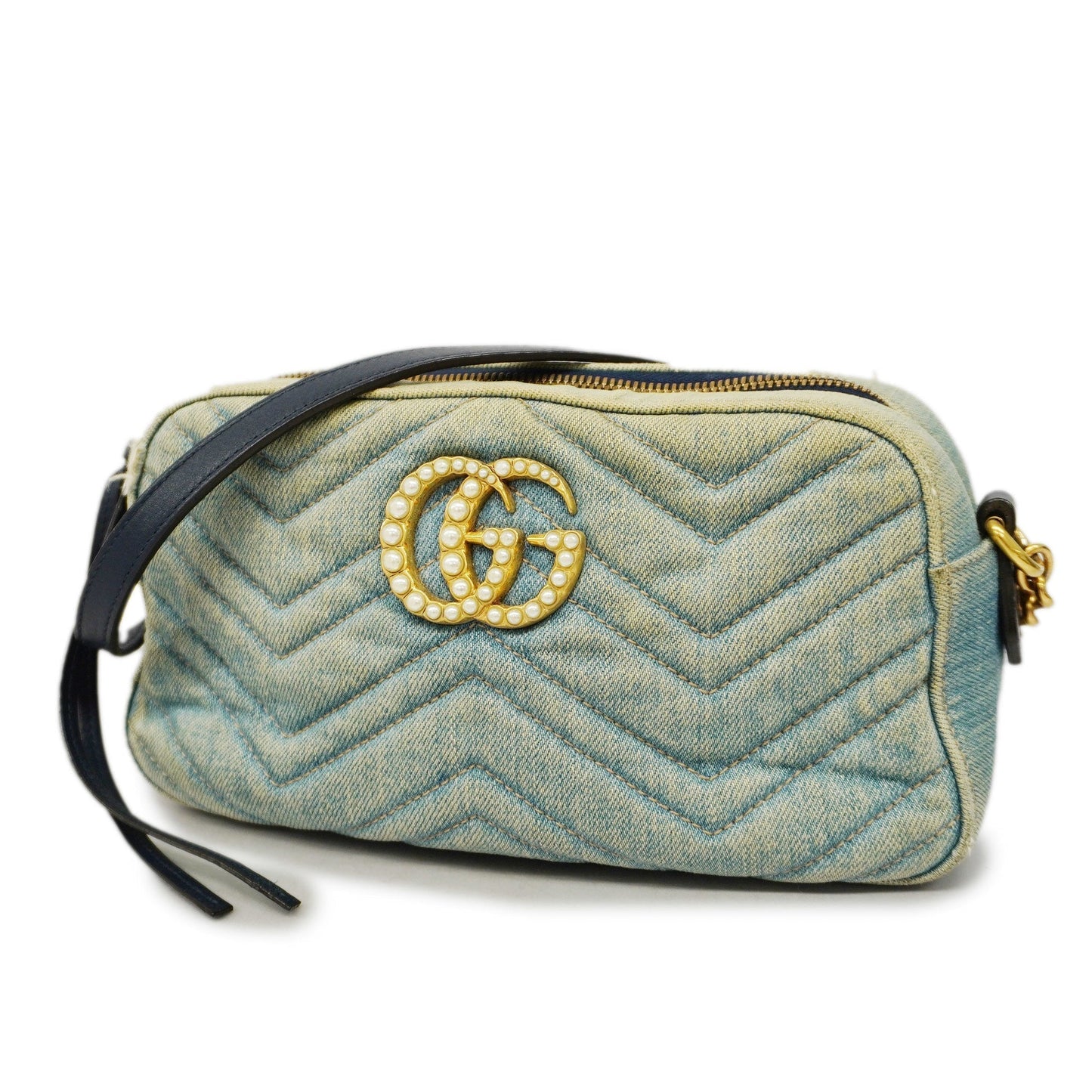 GUCCI  GG Marmont Shoulder Bag Velor 447632 Women's Denim Light Blue