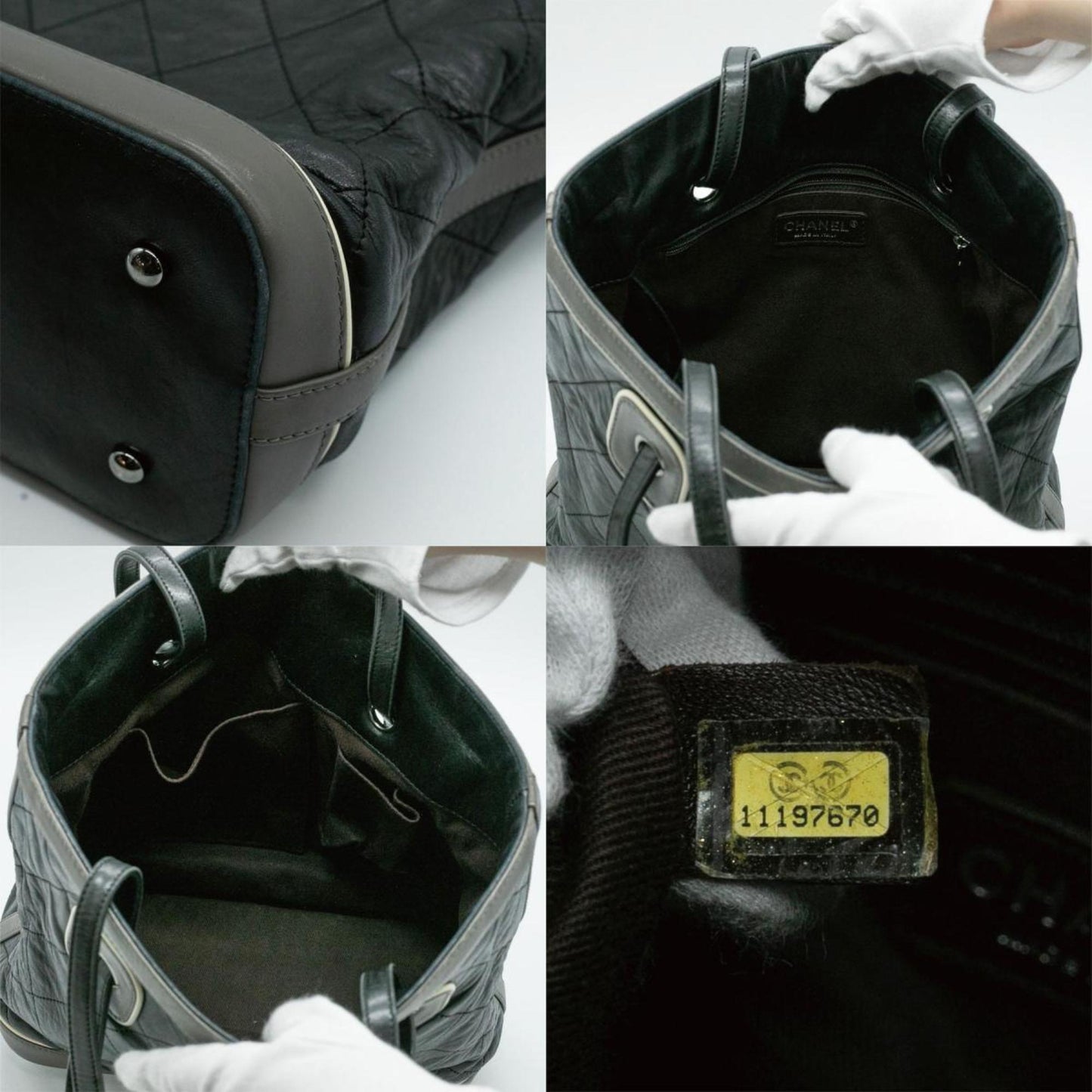 CHANEL Tote Bag Matelasse Coco Mark Lambskin Black Silver Men's Women's A34587 PD62