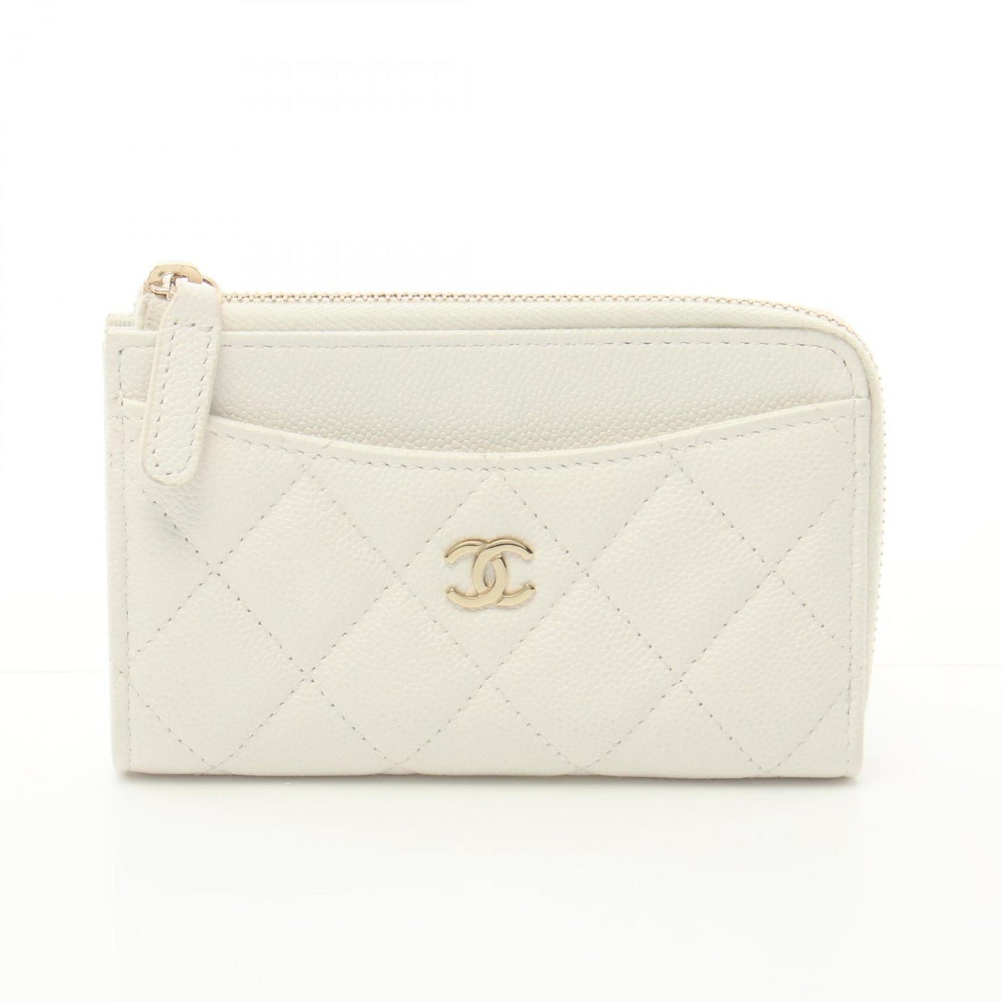 CHANEL Matelasse Wallet/Coin Case Wallet Caviar Skin Women's White AP3179