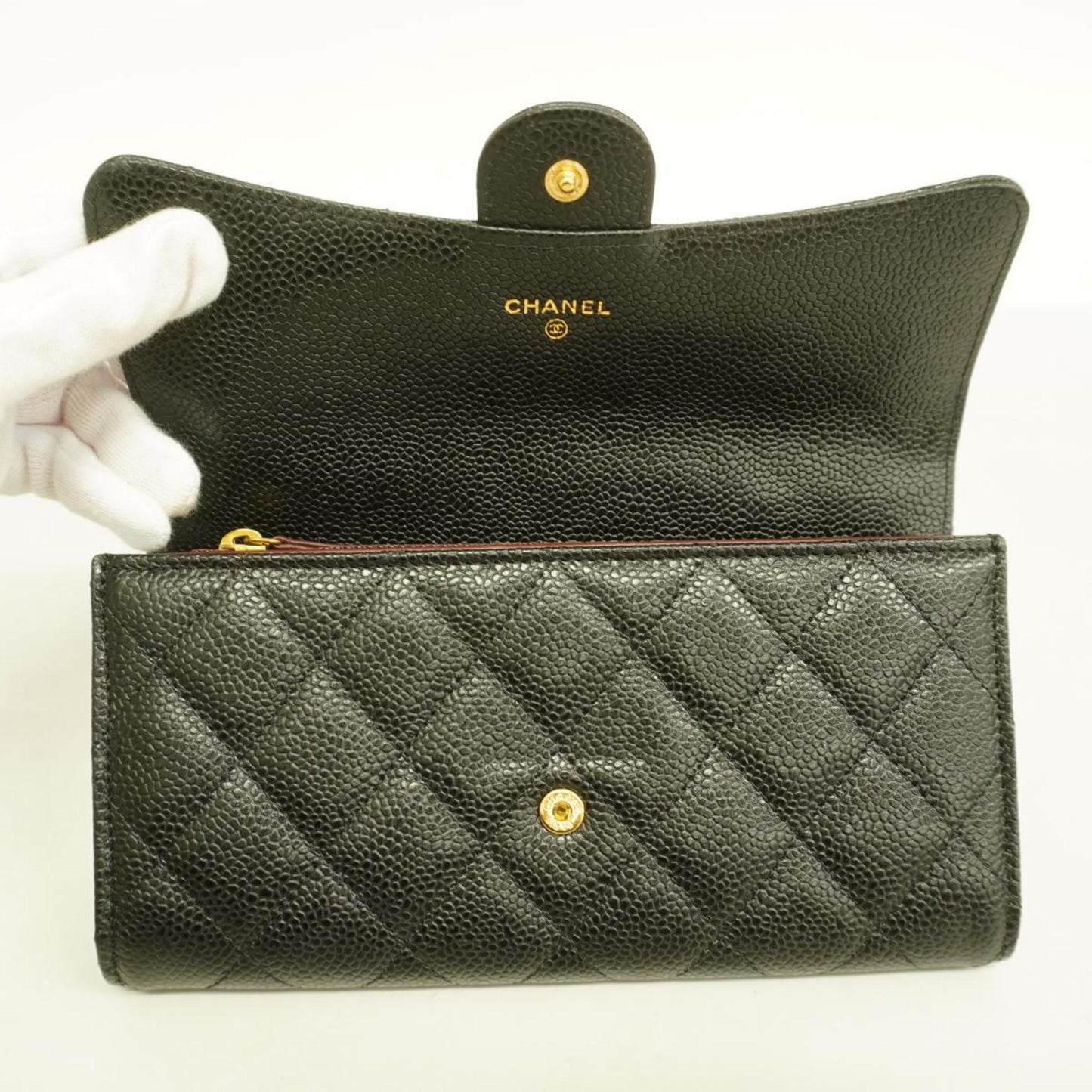 Chanel Long Wallet Matelasse Caviar Skin Black Women's