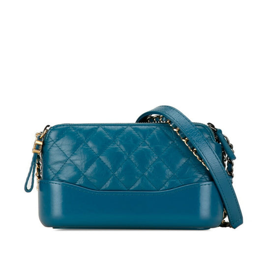 CHANEL Gabrielle de Chanel Small Chain Shoulder Bag Blue Leather Women's