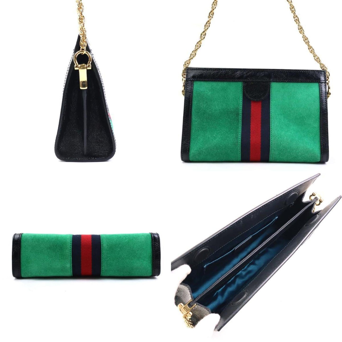 Gucci Black Green Suede Leather Shoulder Bag