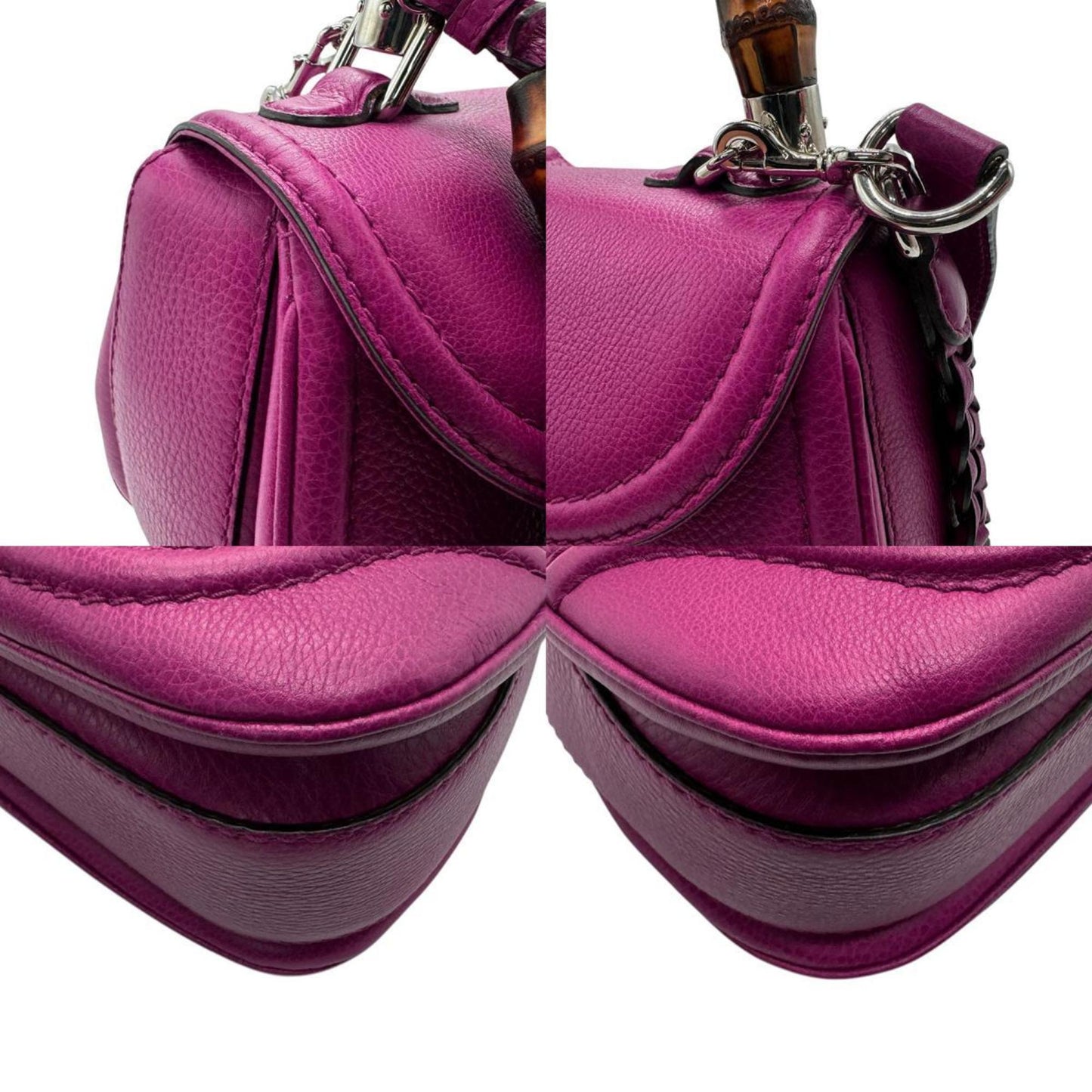 Gucci Bamboo Pink Purple Leather Handbag Shoulder Bag