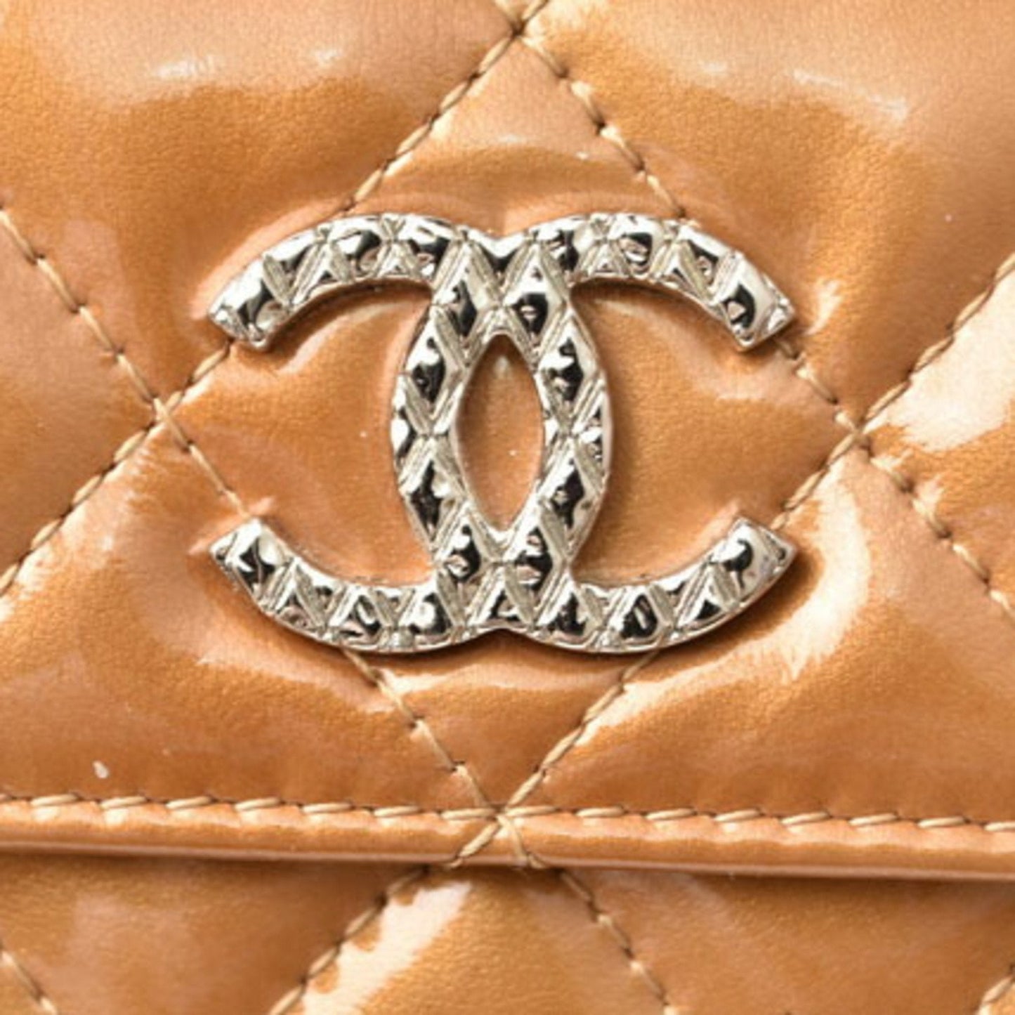Chanel Wallet 8694  Folding Double Snap Brilliant Patent Leather Coco Mark Bronze