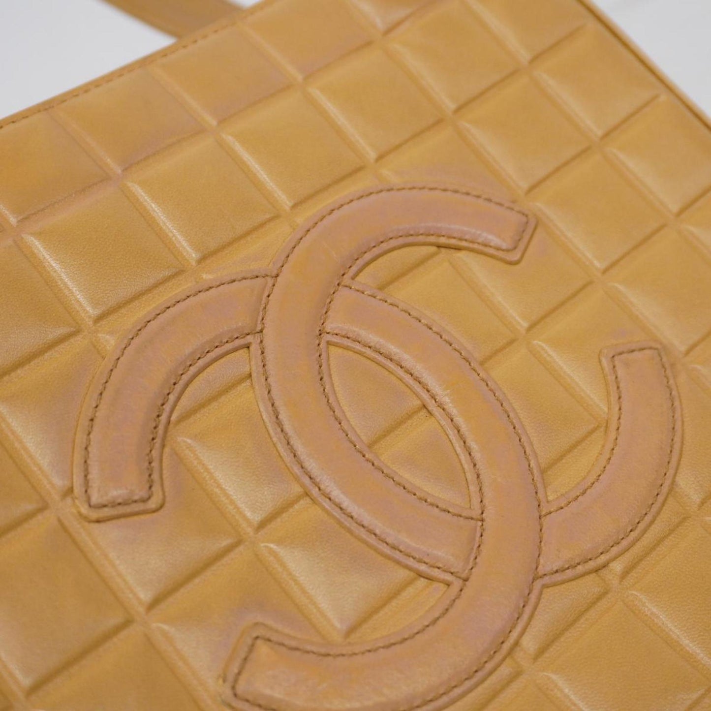 Chanel Tote Bag Chocolate Bar Lambskin Beige Women's