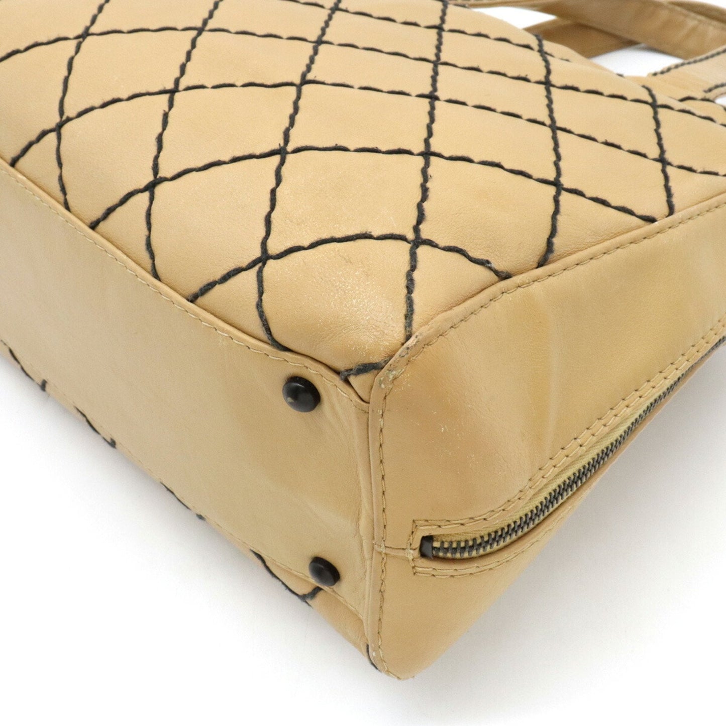 Chanel Wild Stitch Coco Mark Tote Bag HandBag Leather Beige A14693