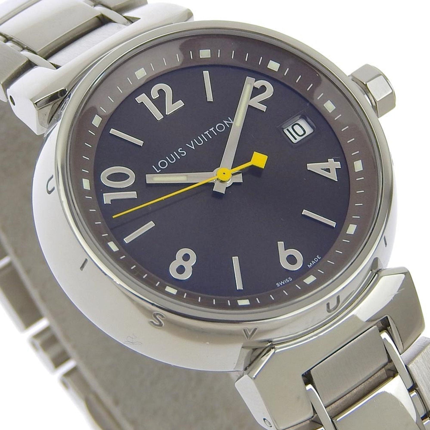 LOUIS VUITTON Tambour Watch Q1311 Stainless Steel Silver Quartz Analog Display Women's Brown Dial