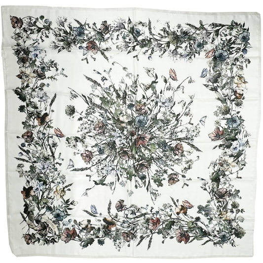 CHRISTIAN DIOR Flower Large Scarf 140cm White Silk 100% Women's