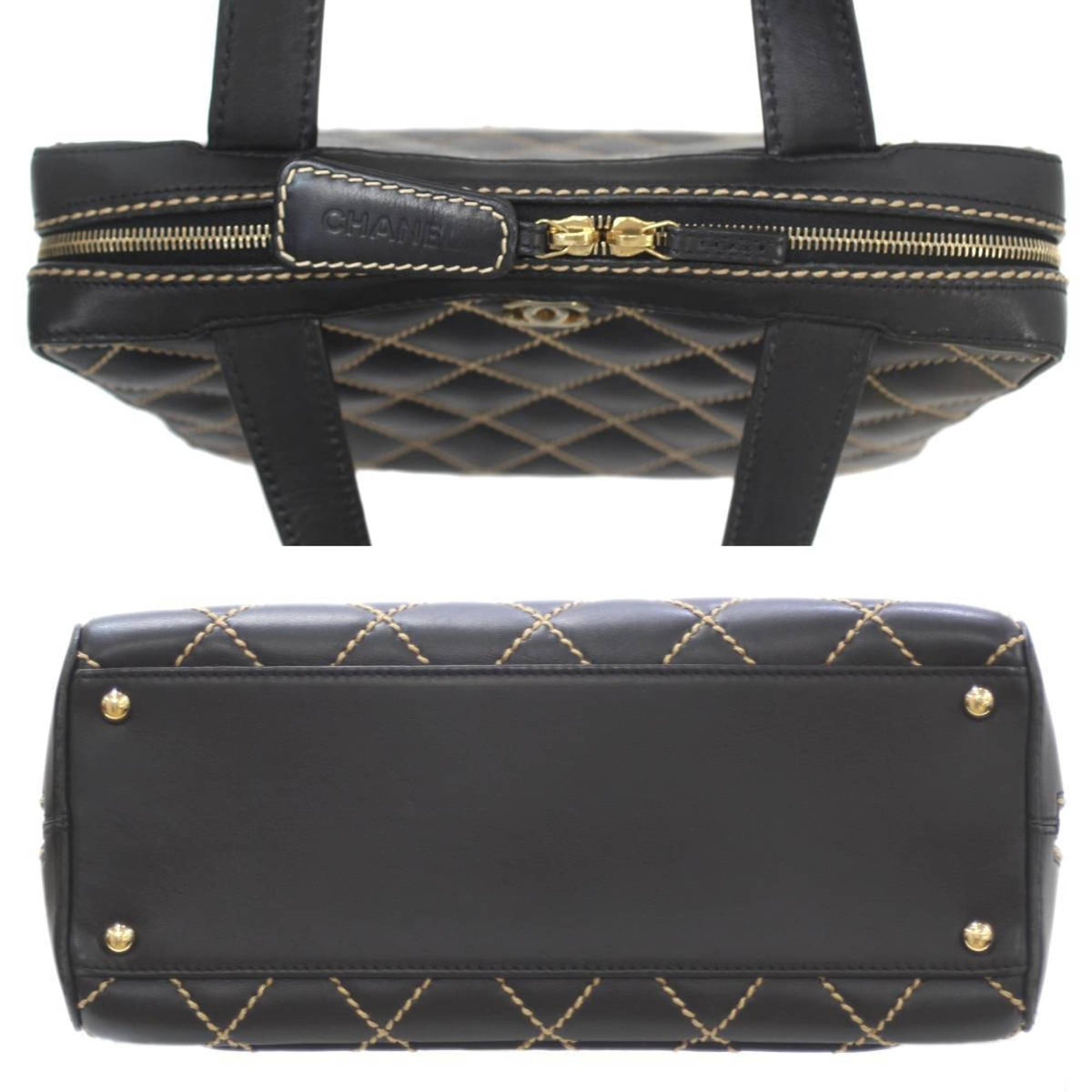 Chanel Wild Stitch Coco Mark HandBag Leather Black 7687325