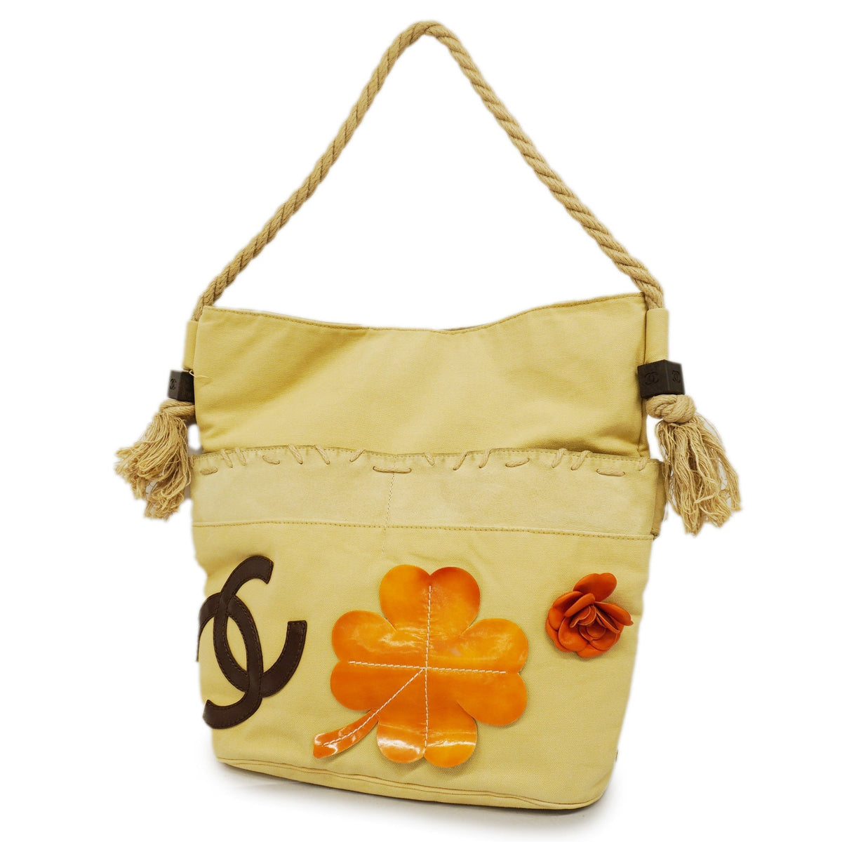ChanelAuth  Chain Shoulder Women's Canvas Shoulder Bag Beige