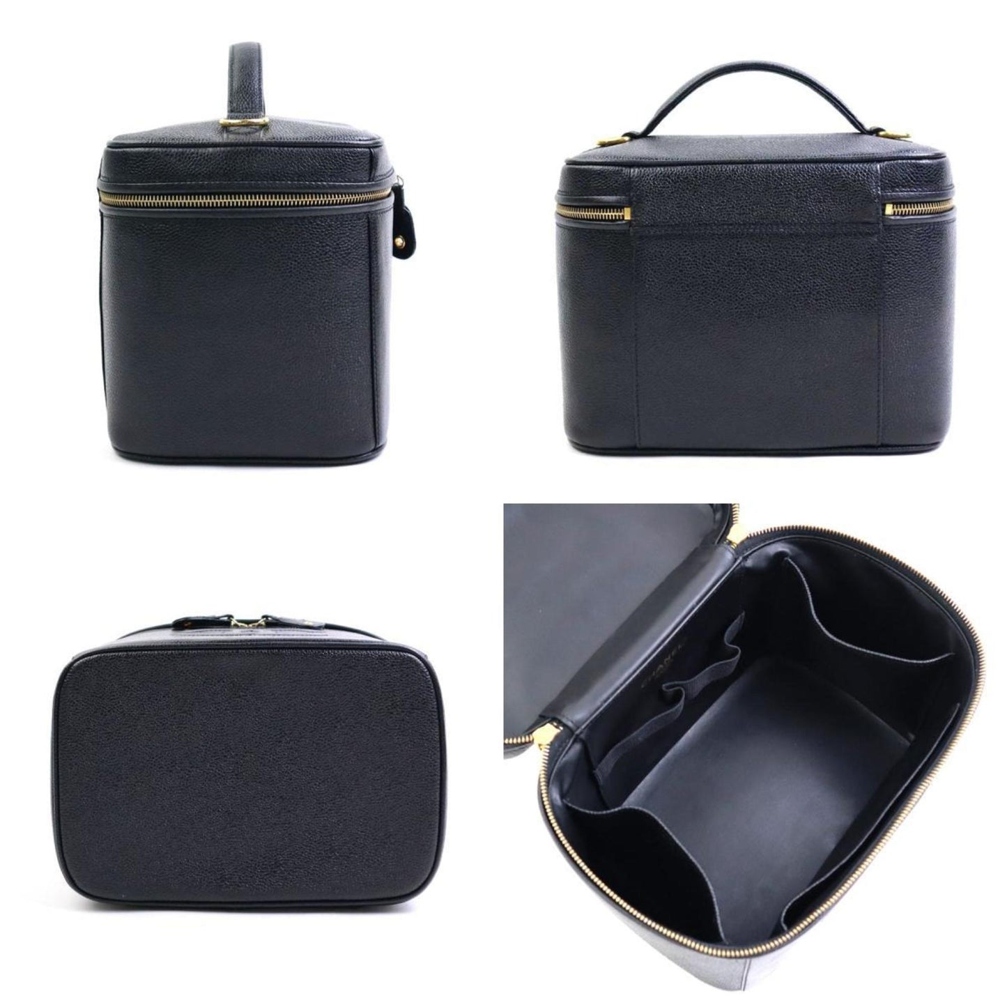 CHANEL Handbag Vanity Bag Shoulder Coco Mark Caviar Skin Leather Black Gold Women's e58851g