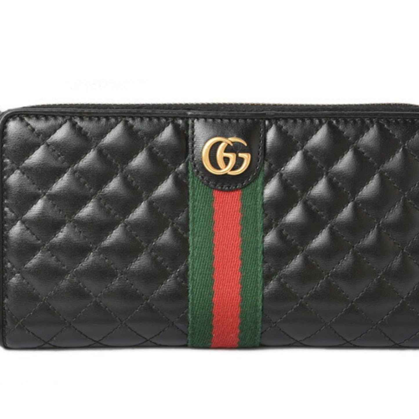 Gucci Black Green Red Color Quilting Long Wallet (Bi-Fold) ()