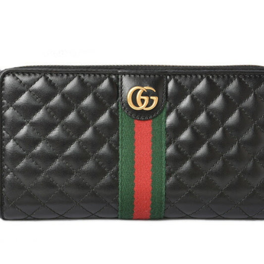 Gucci Black Green Red Color Quilting Long Wallet (Bi-Fold) ()