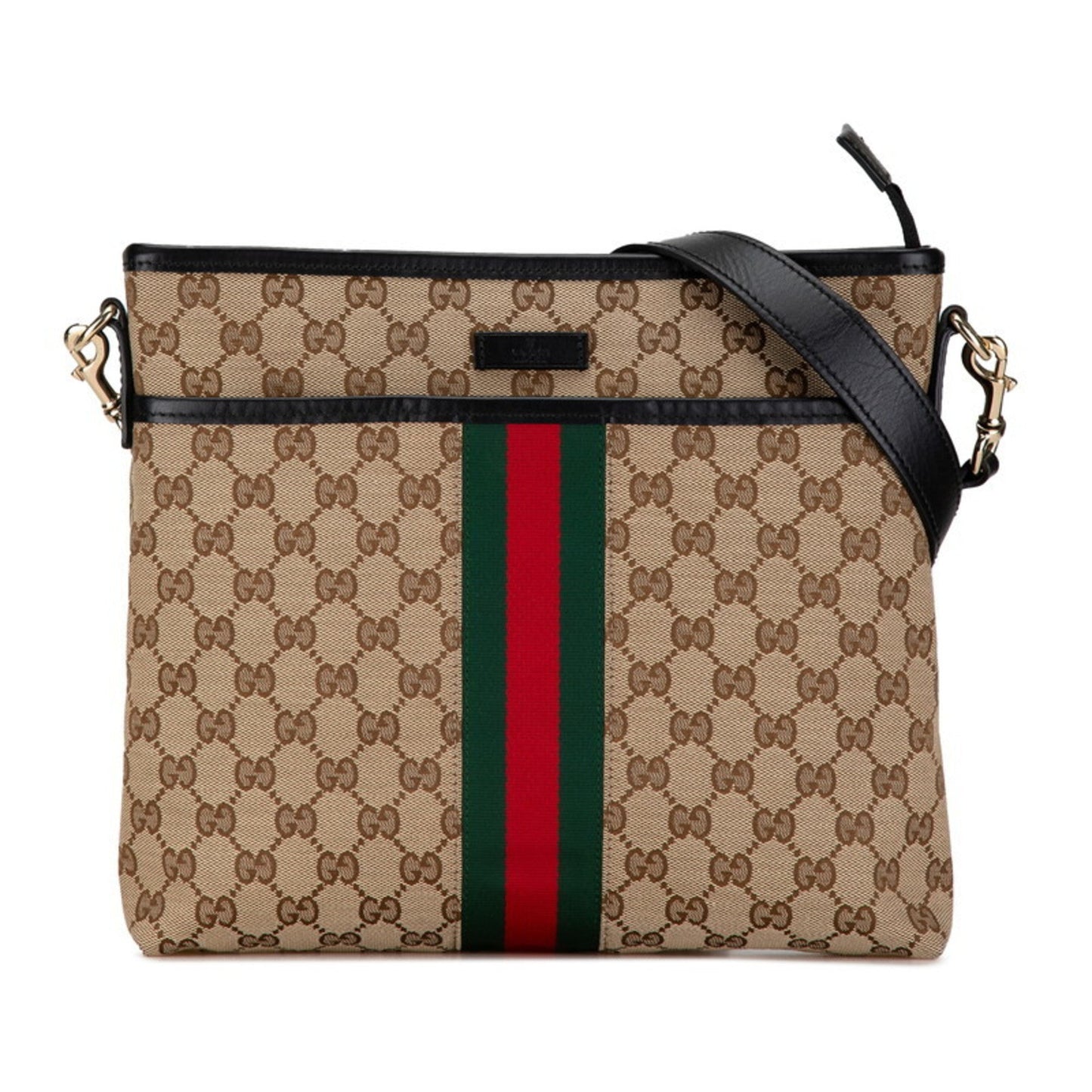 Gucci Beige Black Canvas Leather Shoulder Bag