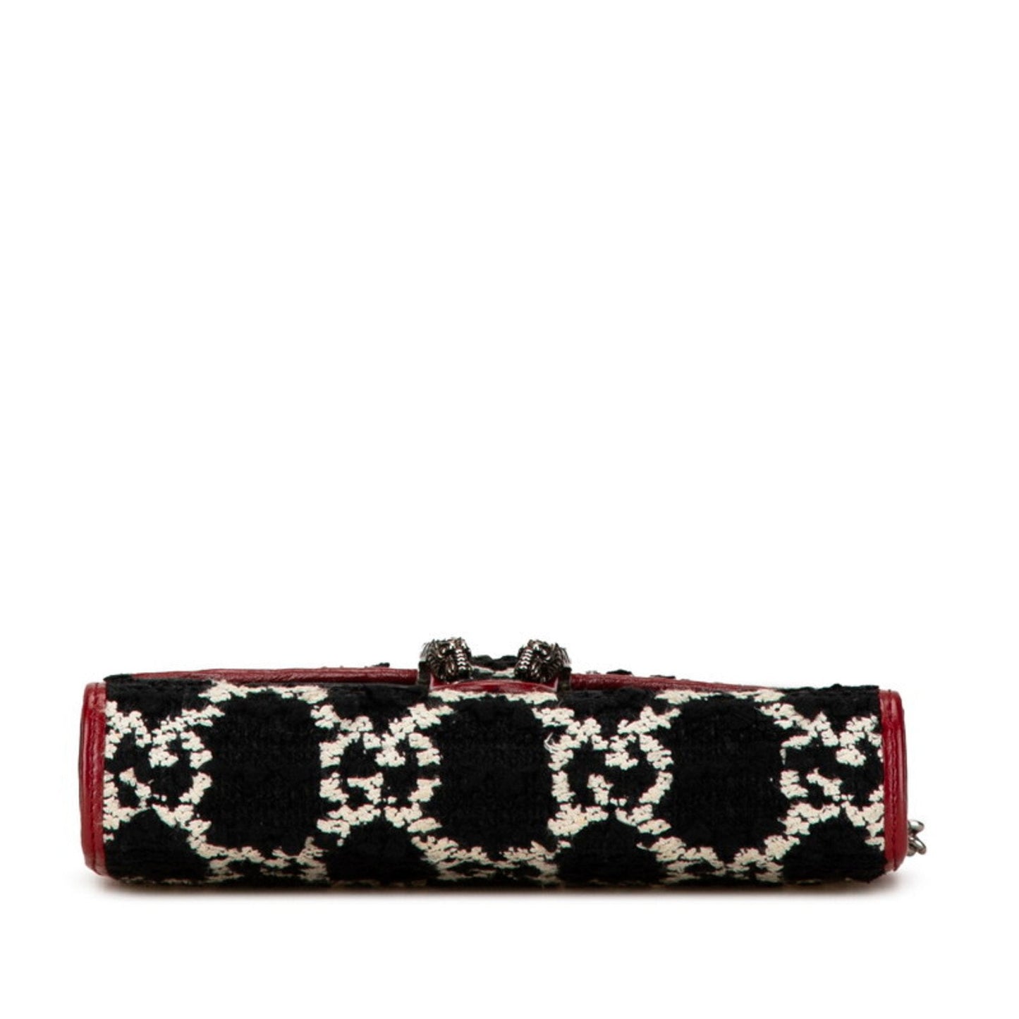 Gucci Black Red Color Tweed Leather Chain/Shoulder Wallet