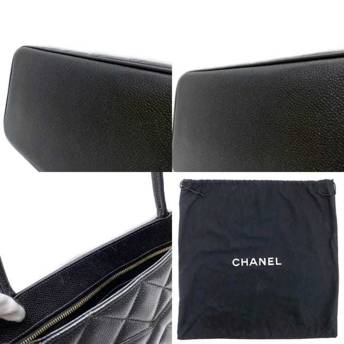 CHANEL reprint tote black gold A01804 bag leather caviar skin No. 5  coco mark quilting stitch