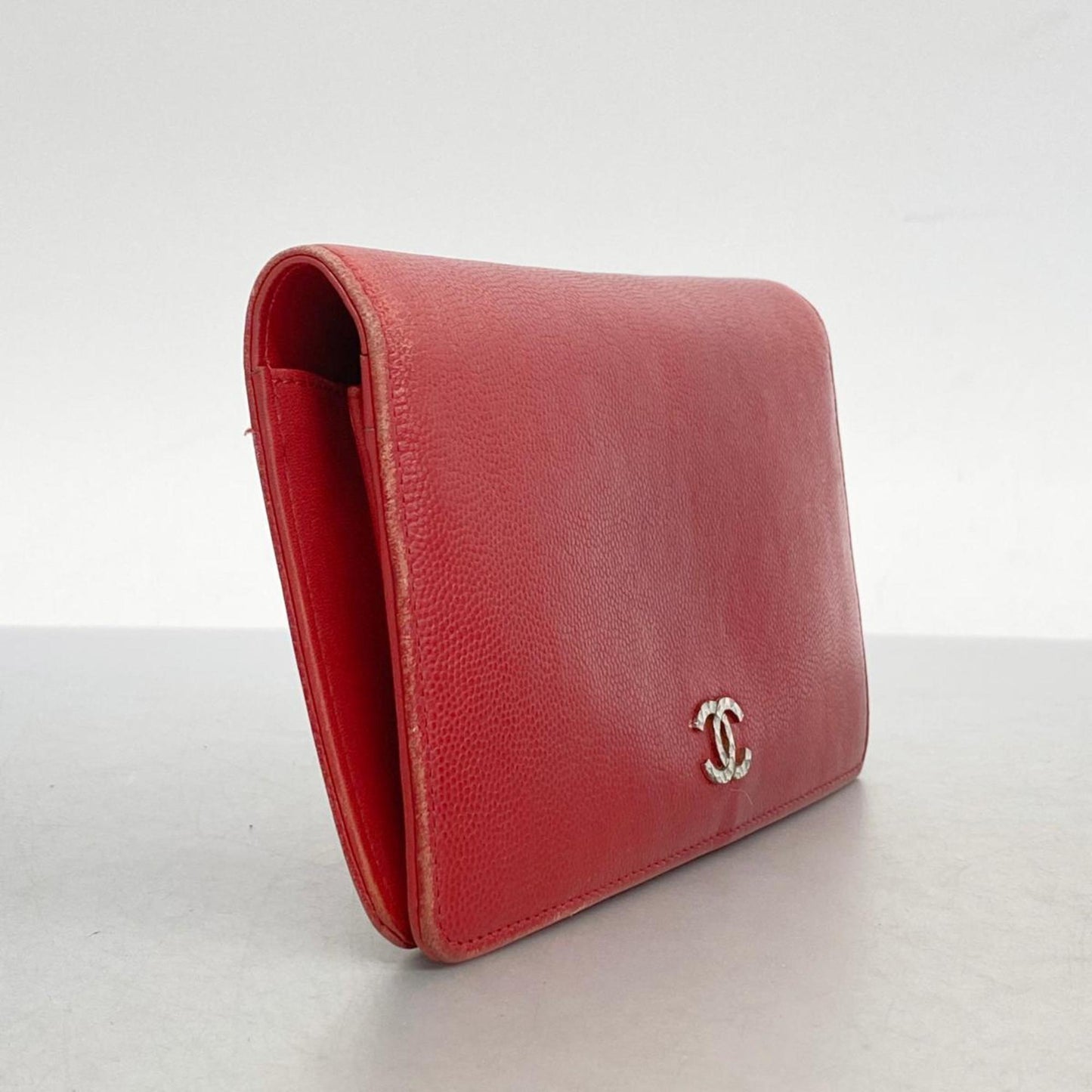 Chanel Long Wallet Caviar Skin Red Women's