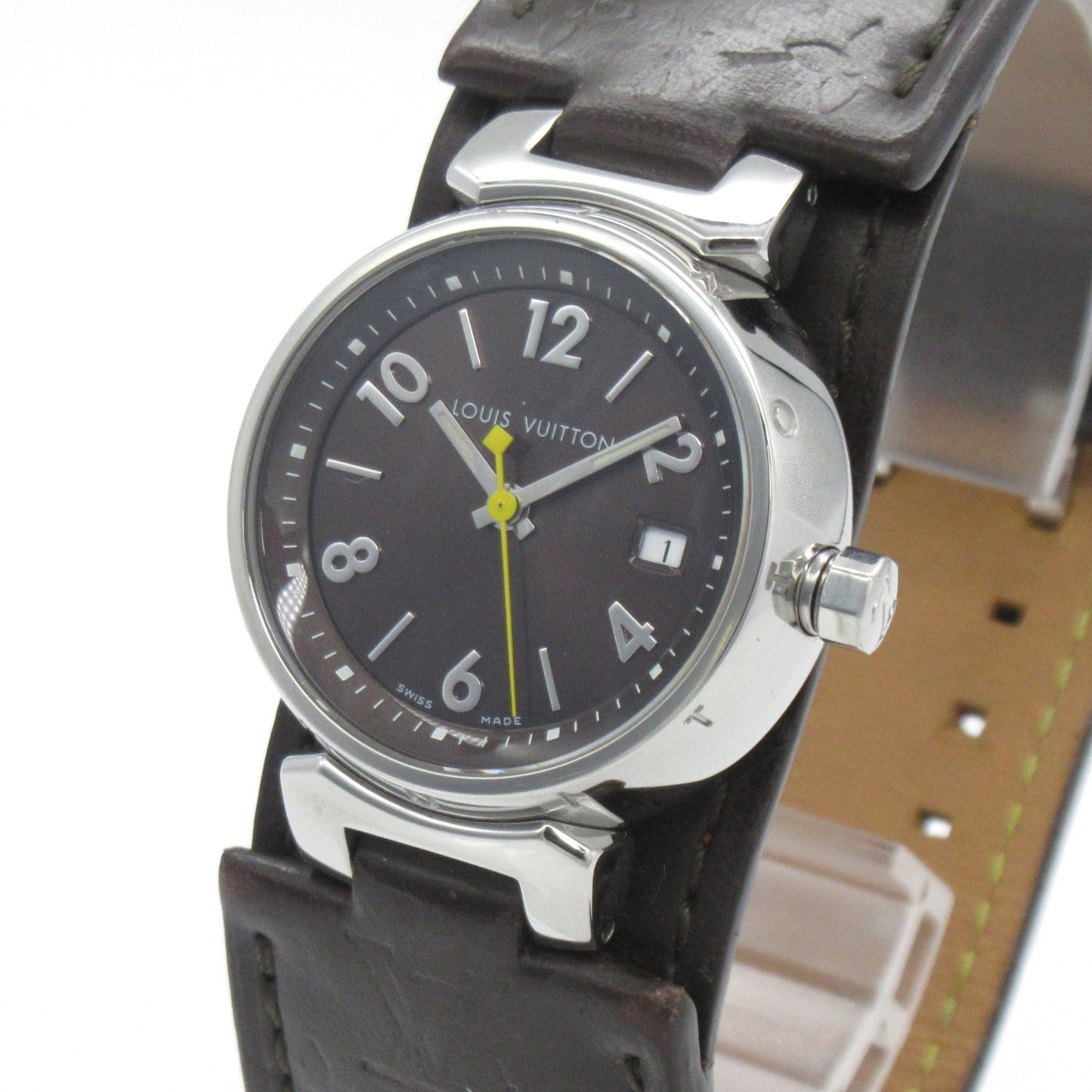 LOUIS VUITTON Tambour Wrist Watch Watch Wrist Watch Q1211 Quartz Brown Stainless Steel Leather belt Q1211