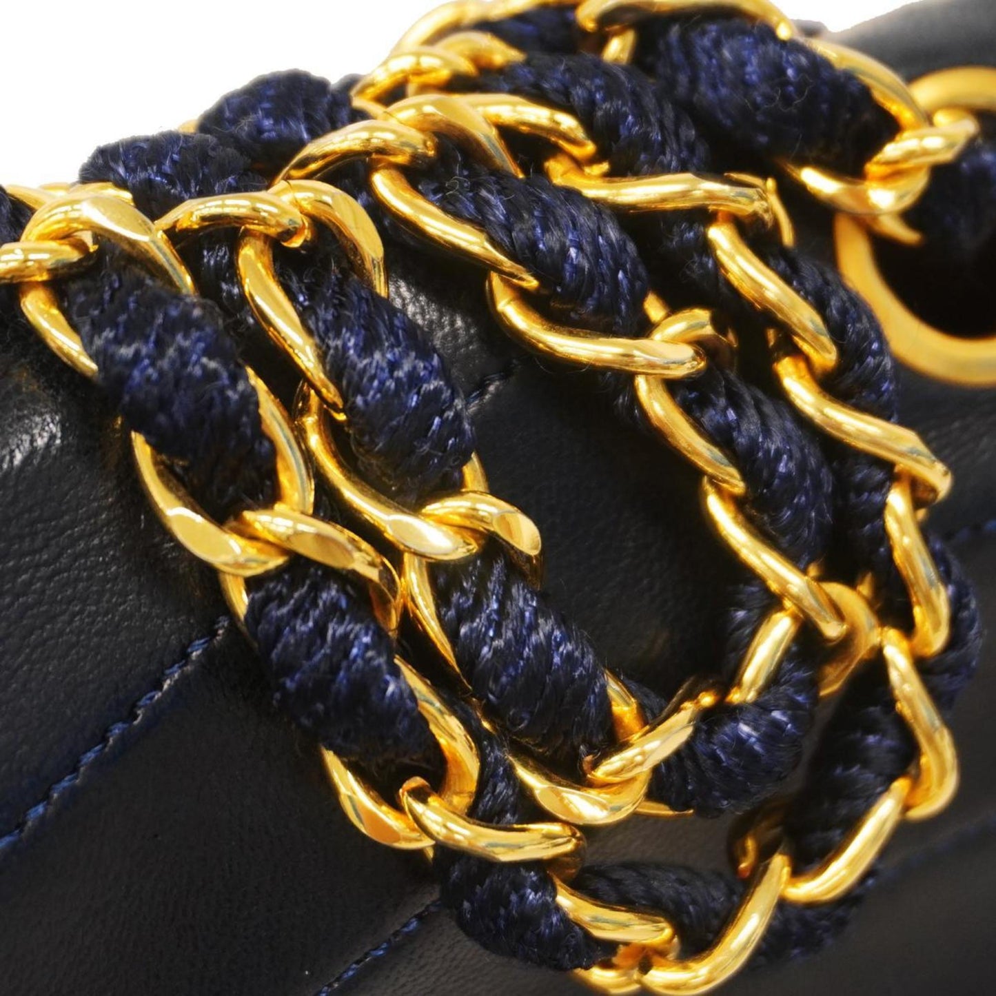 Chanel Shoulder Bag W Chain Lambskin Navy Women's