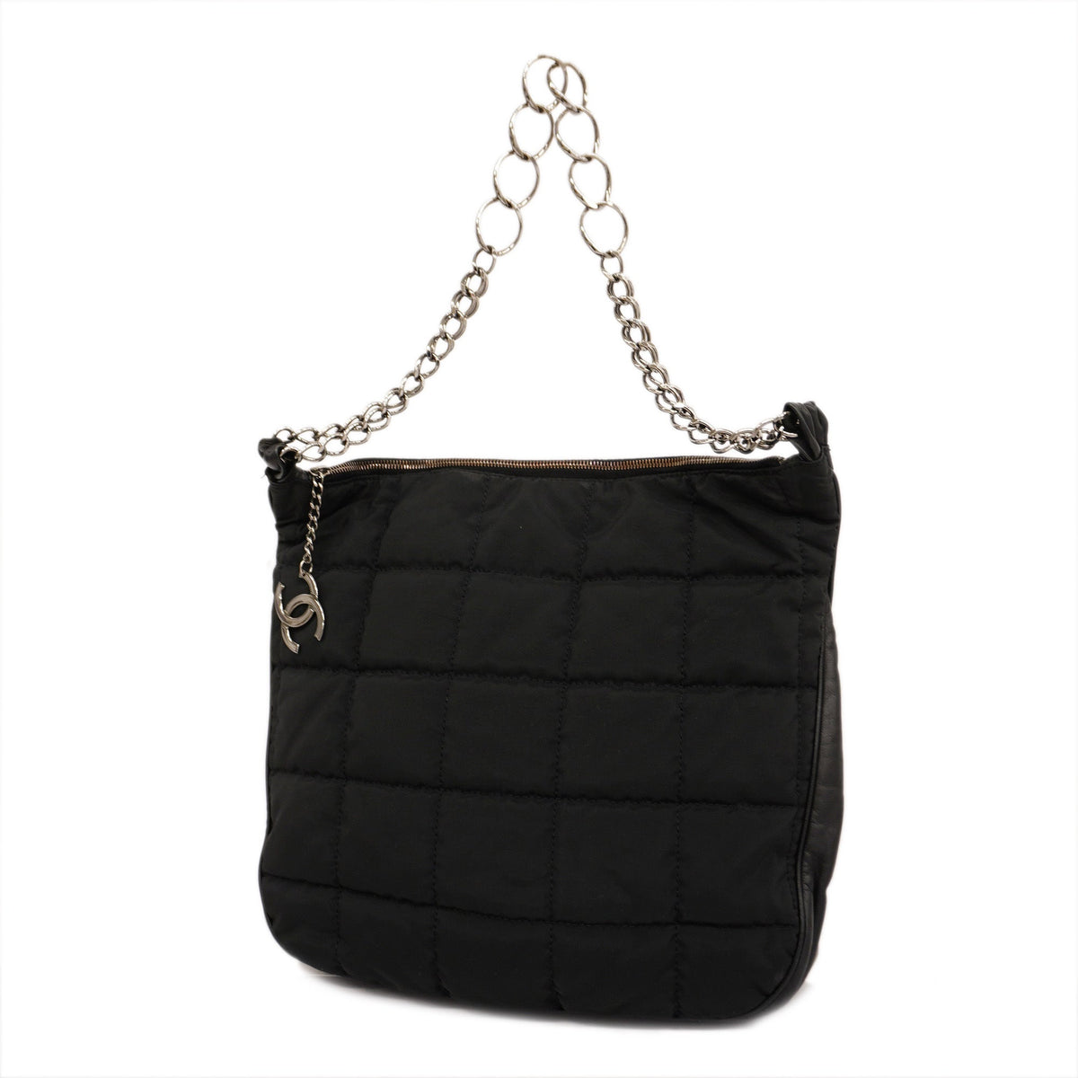 ChanelAuth  Chocolate Bar Chain Shoulder Women's Nylon Shoulder Bag Black