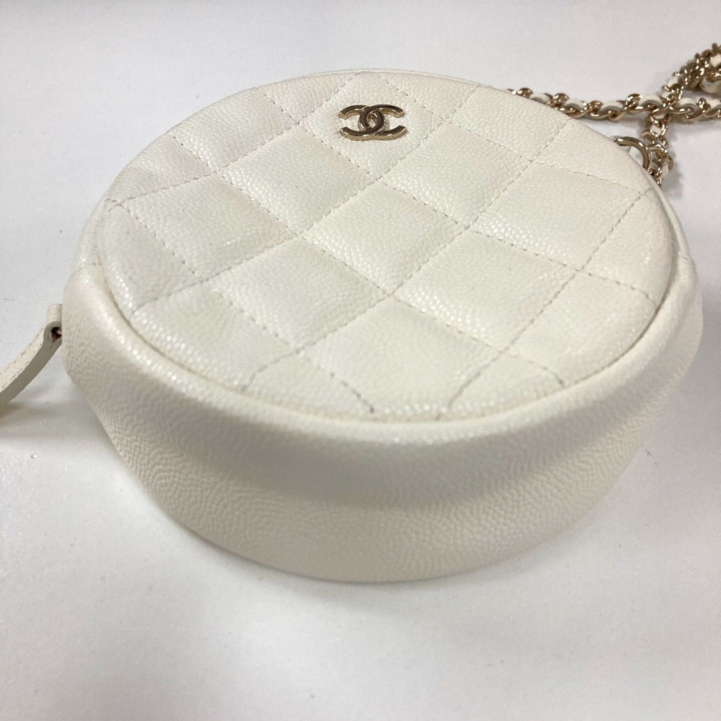 Chanel CC Mark Round Chain Bag Crossbody Shoulder Bag White Gold