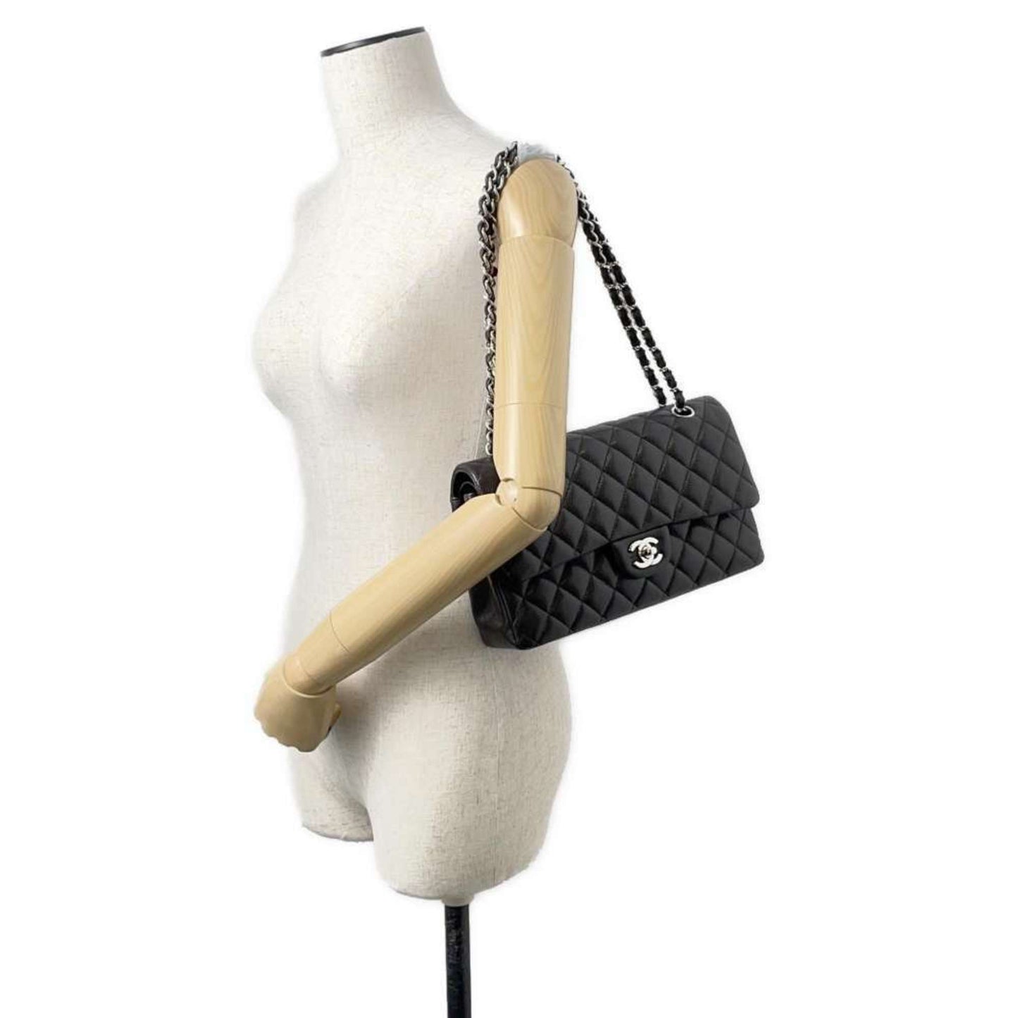 Chanel Chain Shoulder Bag Matelasse 25 Coco Mark Caviar Skin Double A01112