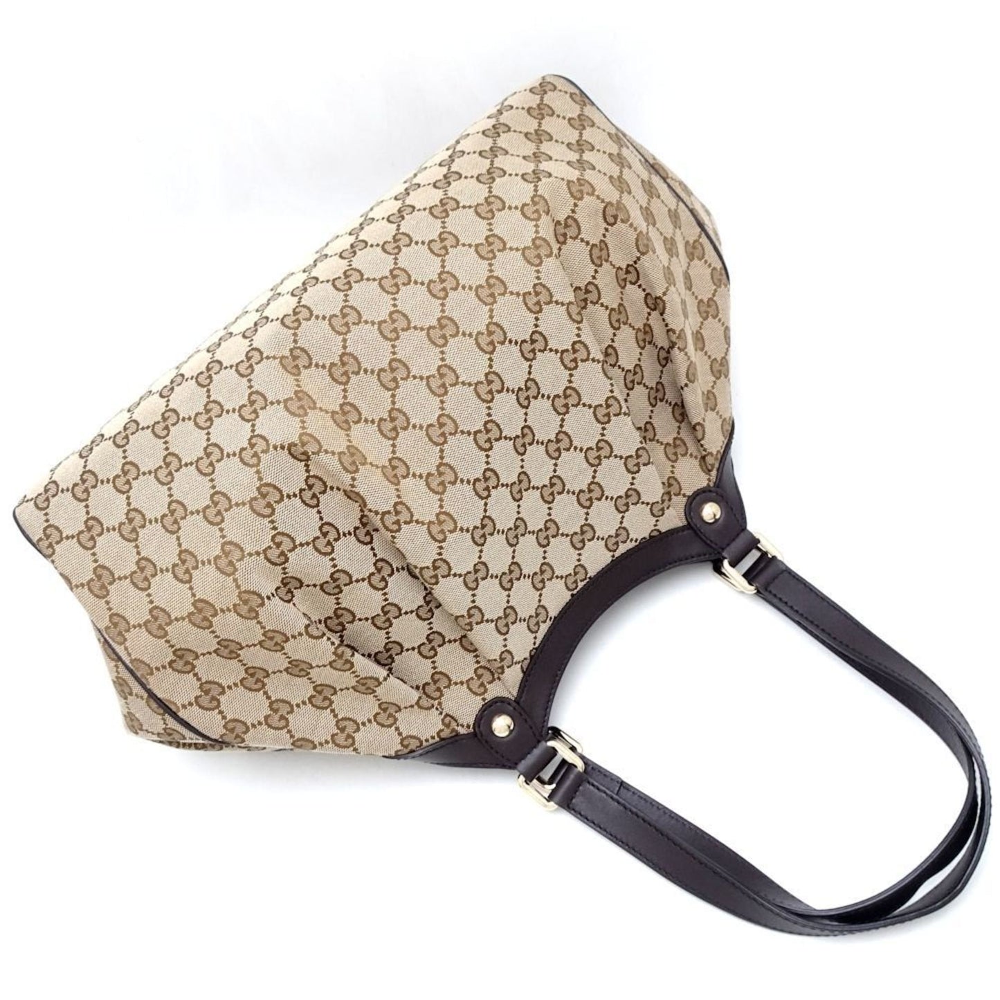 Gucci Beige Dark Brown Gg Canvas Leather Tote Bag