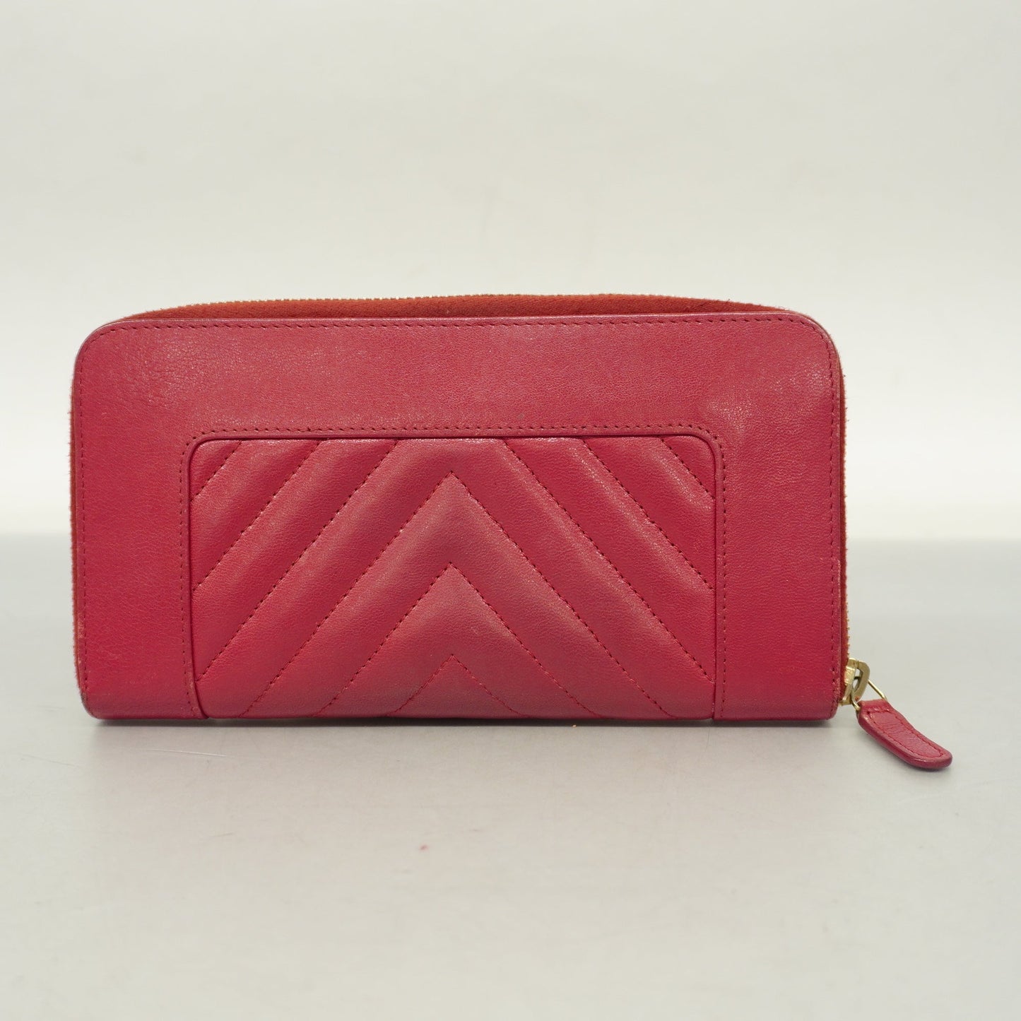 ChanelAuth  V-stitch Gold Hardware Women's Lambskin Long Wallet [bi-fold] Pink