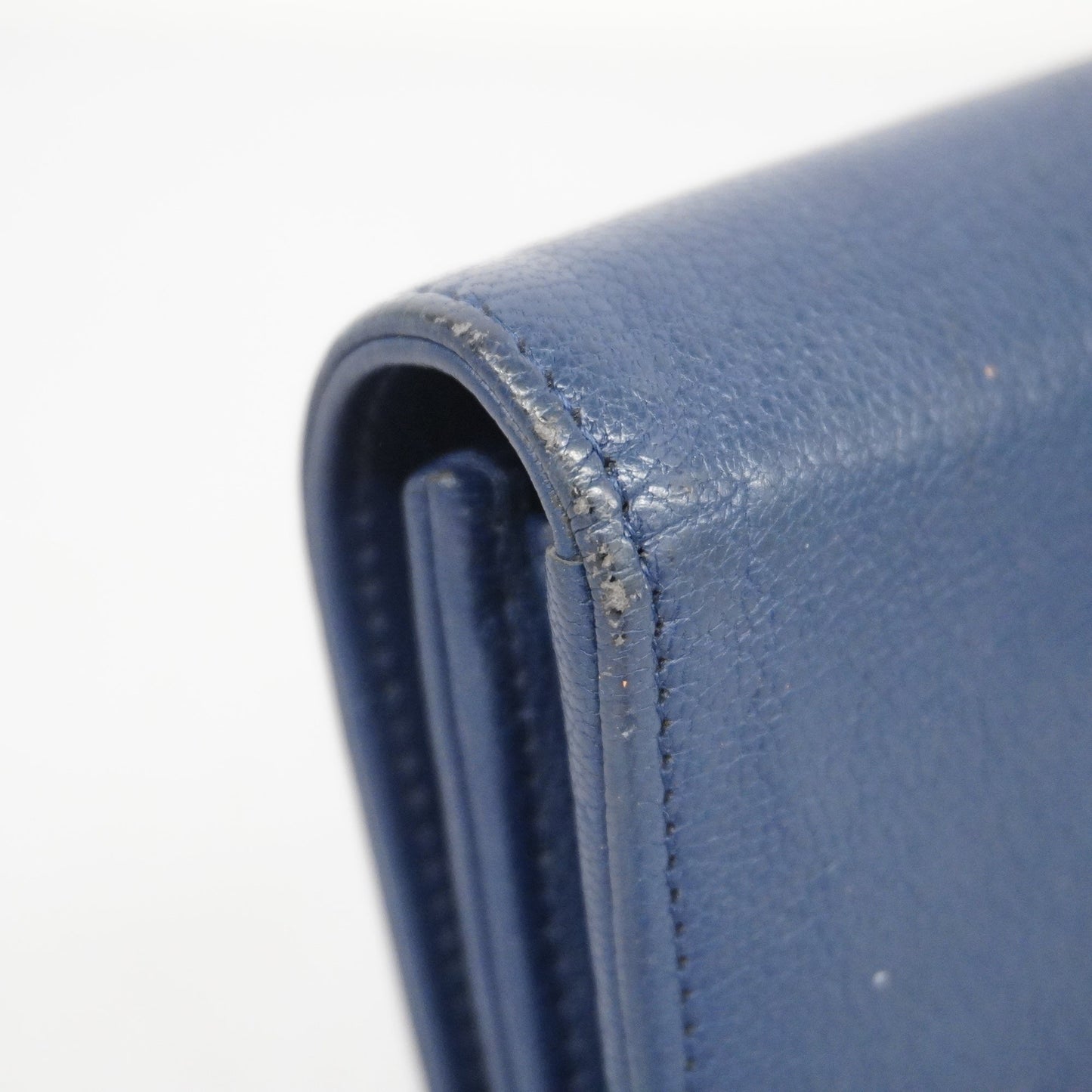 ChanelAuth  Bi-fold Long Wallet Gold Hardware Navy