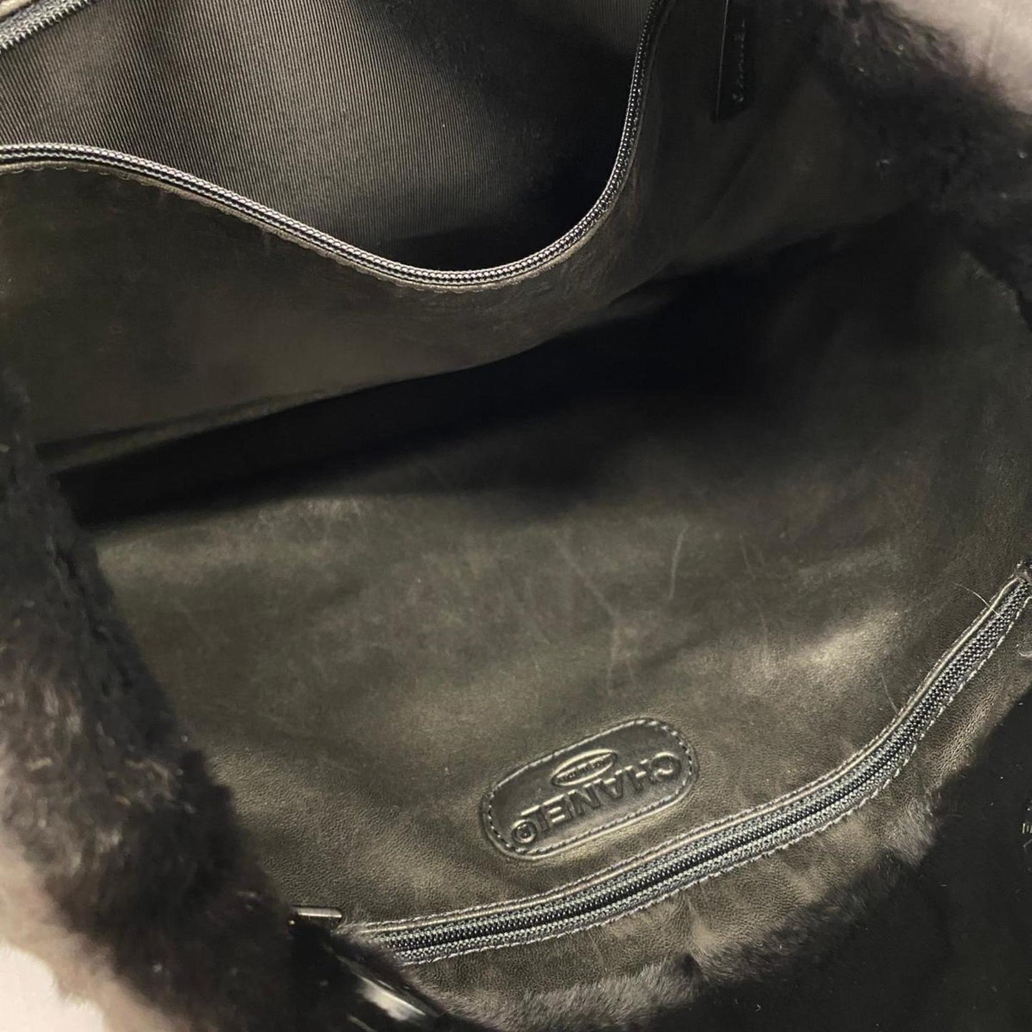 Chanel Tote Bag Lapin Fur Black Women's