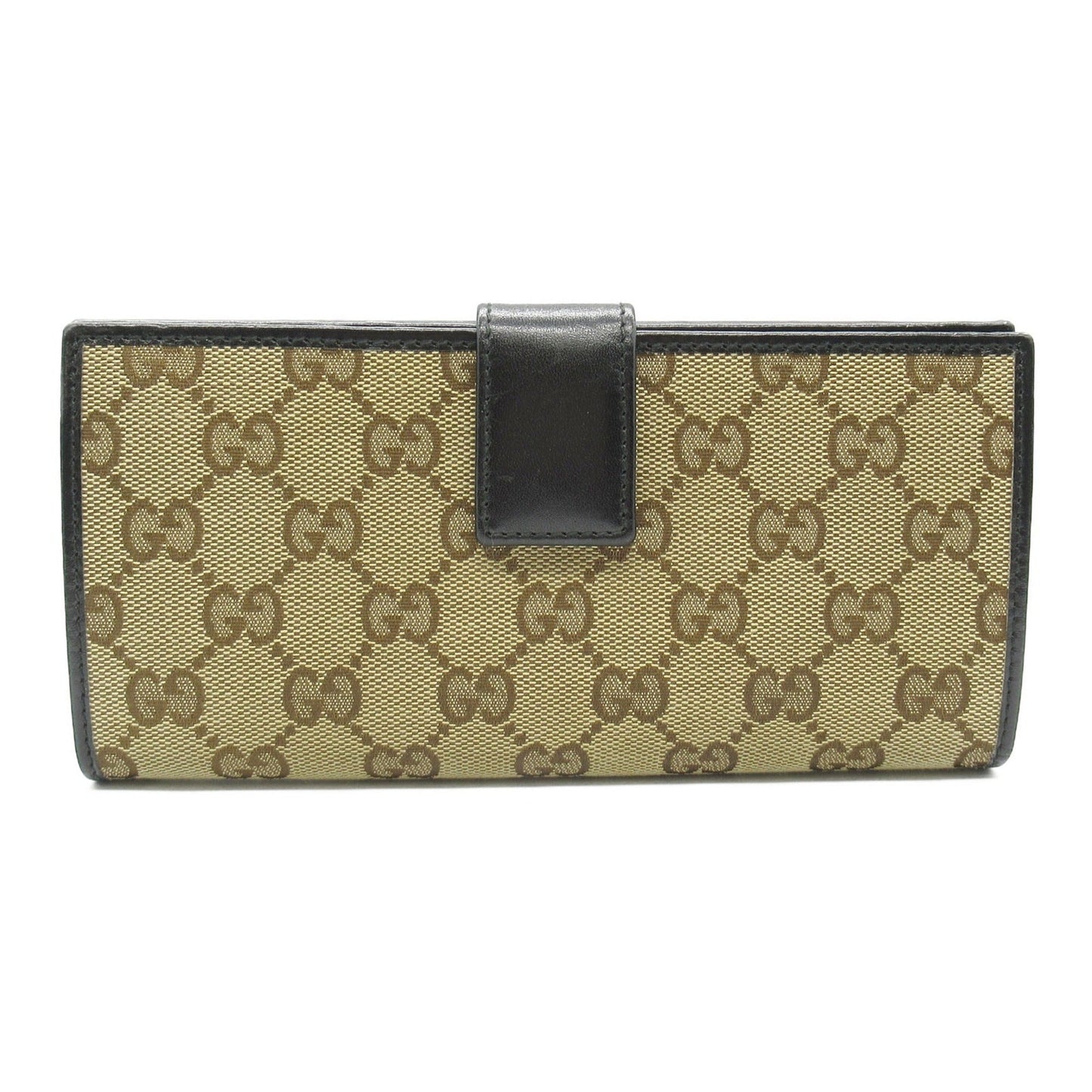 Gucci Beige Black Gg Canvas Leather Long Wallet (Bi-Fold) ()