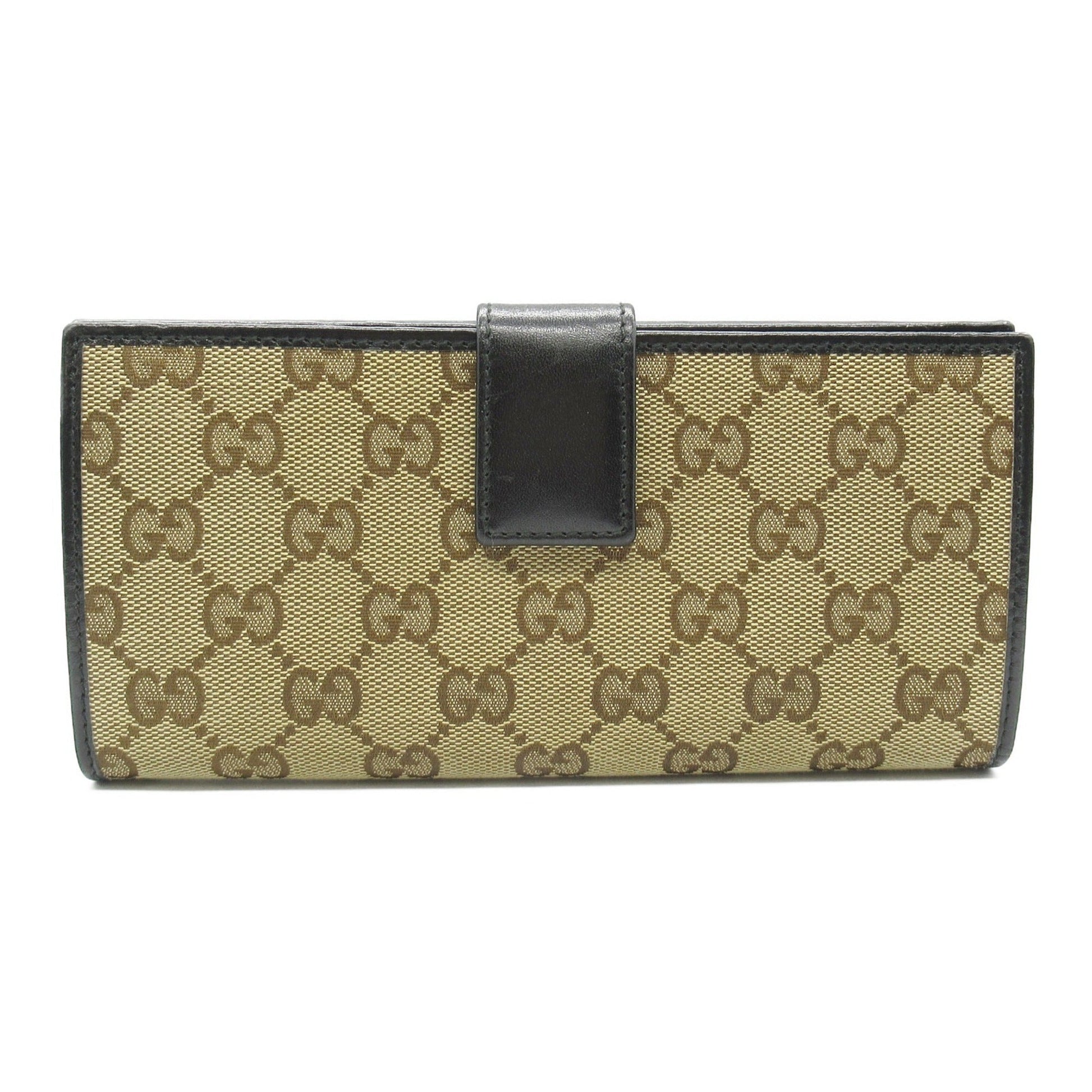 Gucci Beige Black Gg Canvas Leather Long Wallet (Bi-Fold) ()