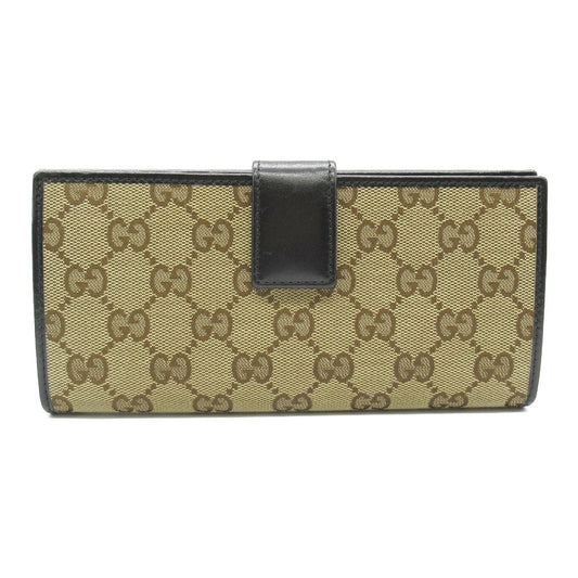 Gucci Beige Black Gg Canvas Leather Long Wallet (Bi-Fold) ()