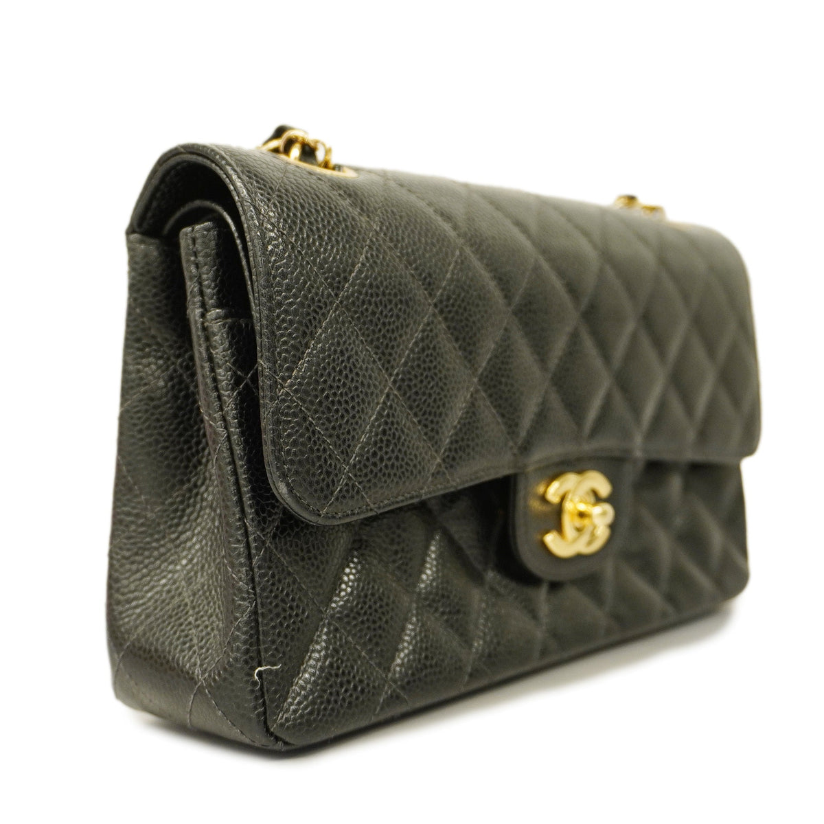 ChanelAuth  Big Matelasse W Flap W Chain Women's Caviar Leather Shoulder Bag