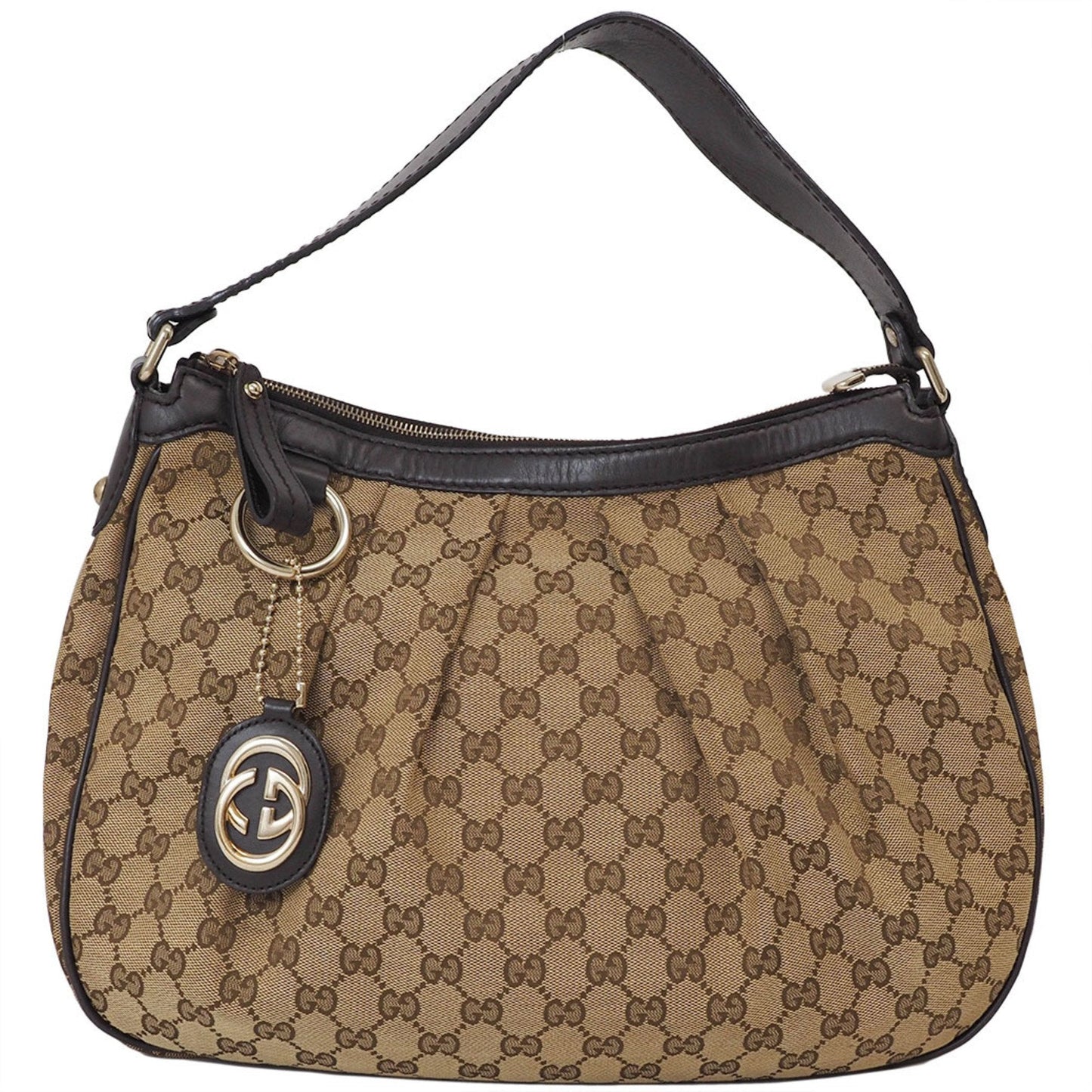 Gucci Gg Canvas Beige Brown Canvas Leather Shoulder Bag ()