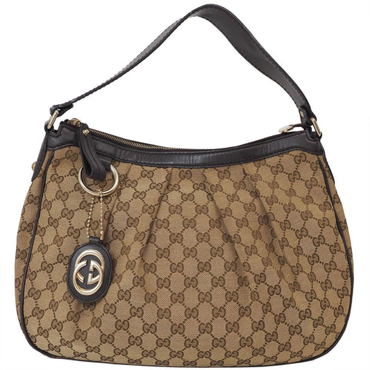 Gucci Gg Canvas Beige Brown Canvas Leather Shoulder Bag ()